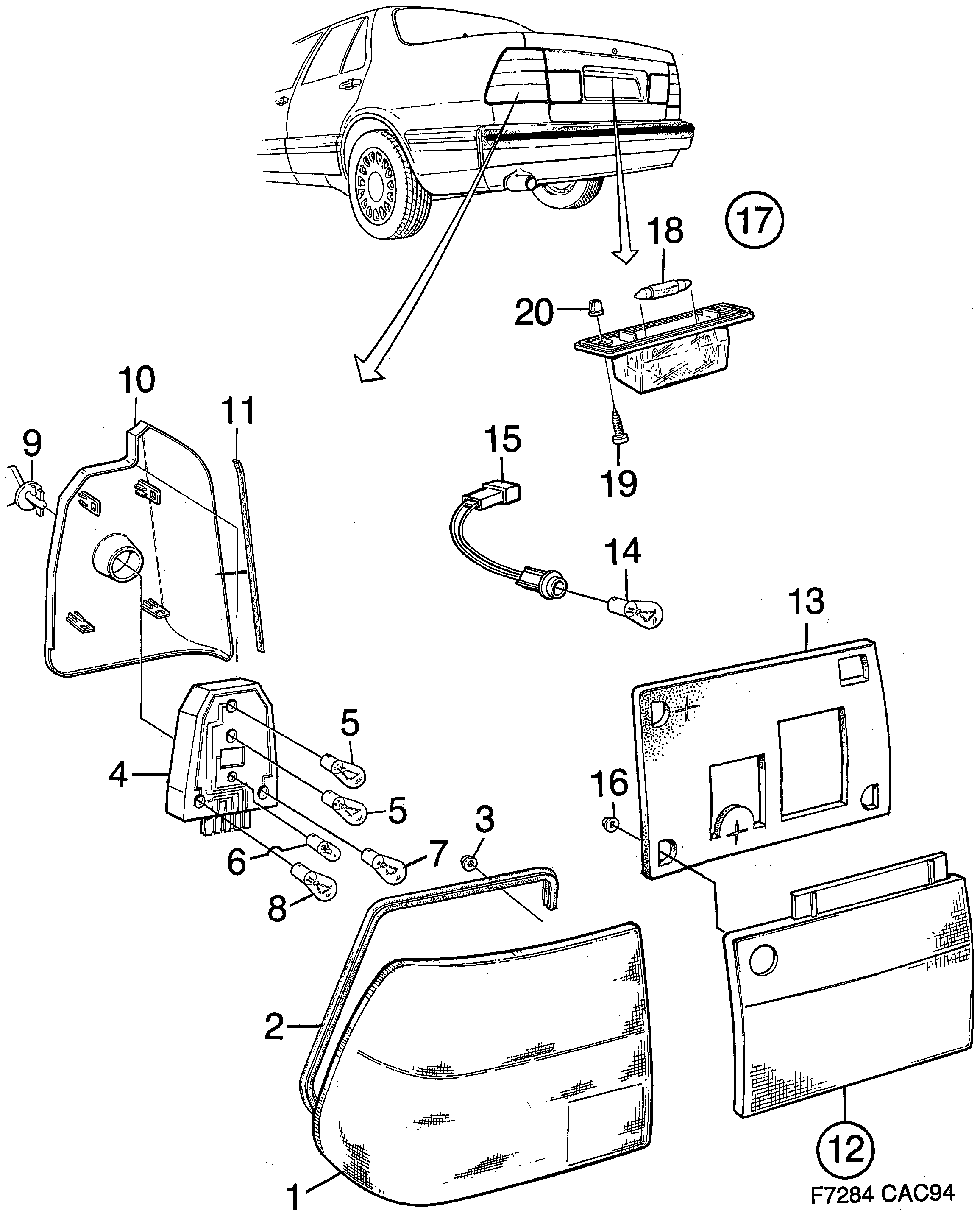 Saab 9000 Tail light diagram