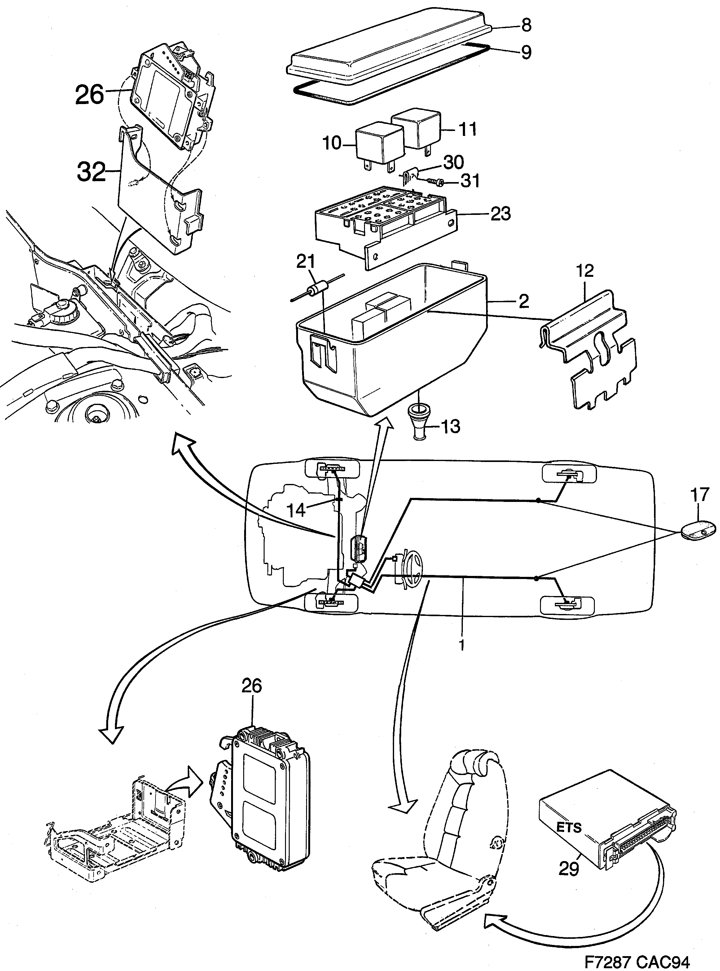 Saab 9000 Electrical system ABS, TCS, ETS diagram