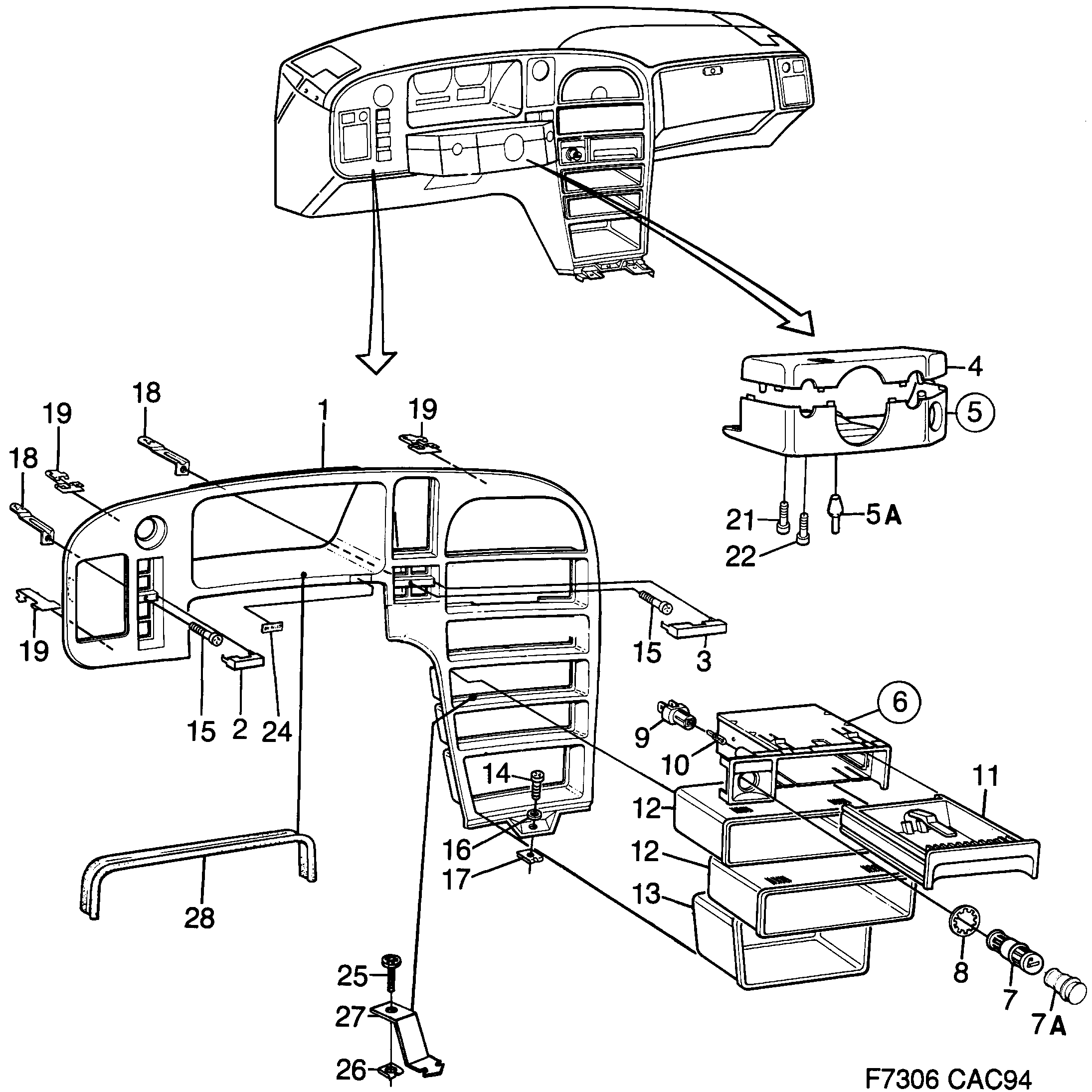Saab 9000 Instrument frame diagram