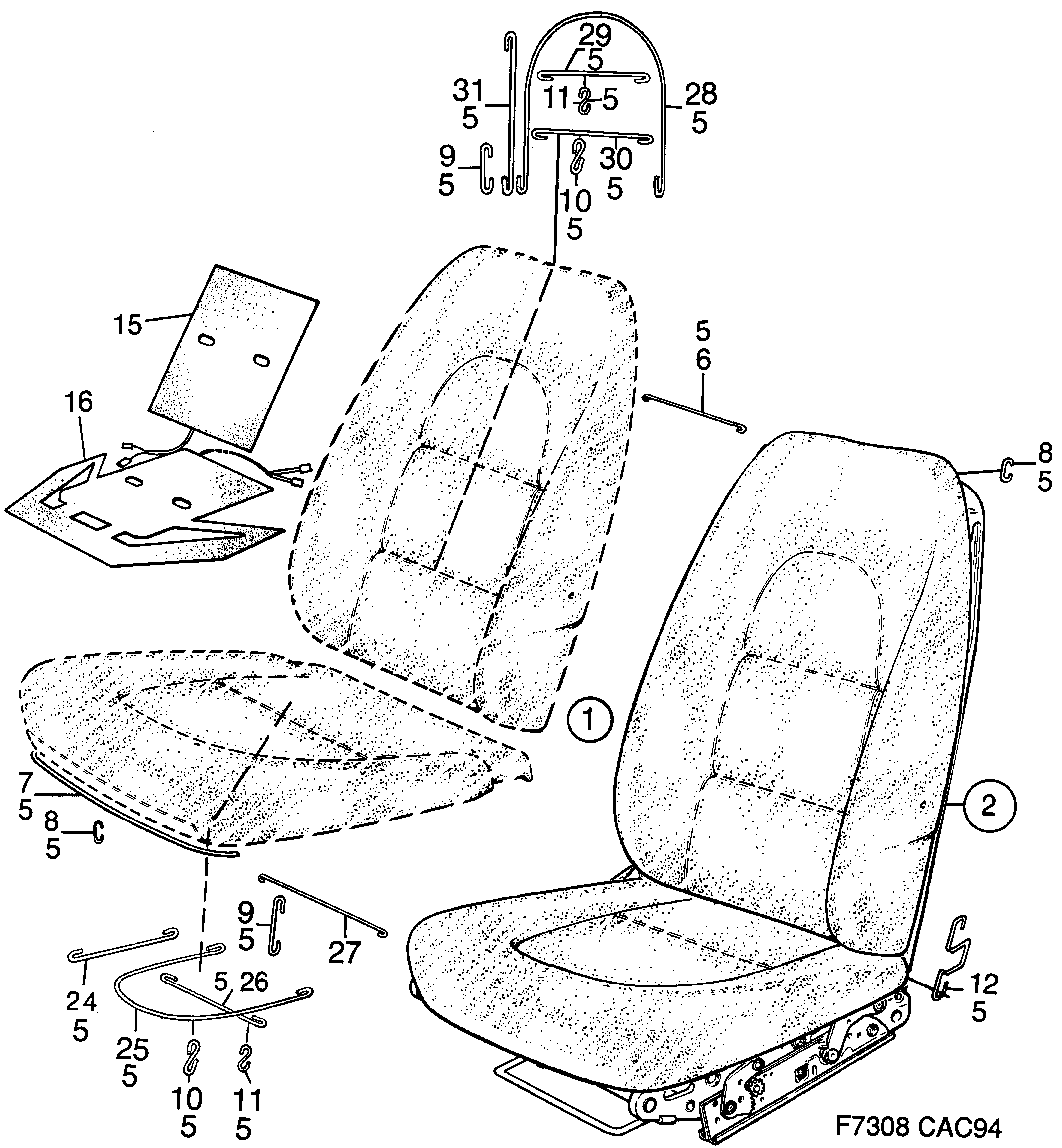 Saab 9000 Front seats Part 1 diagram