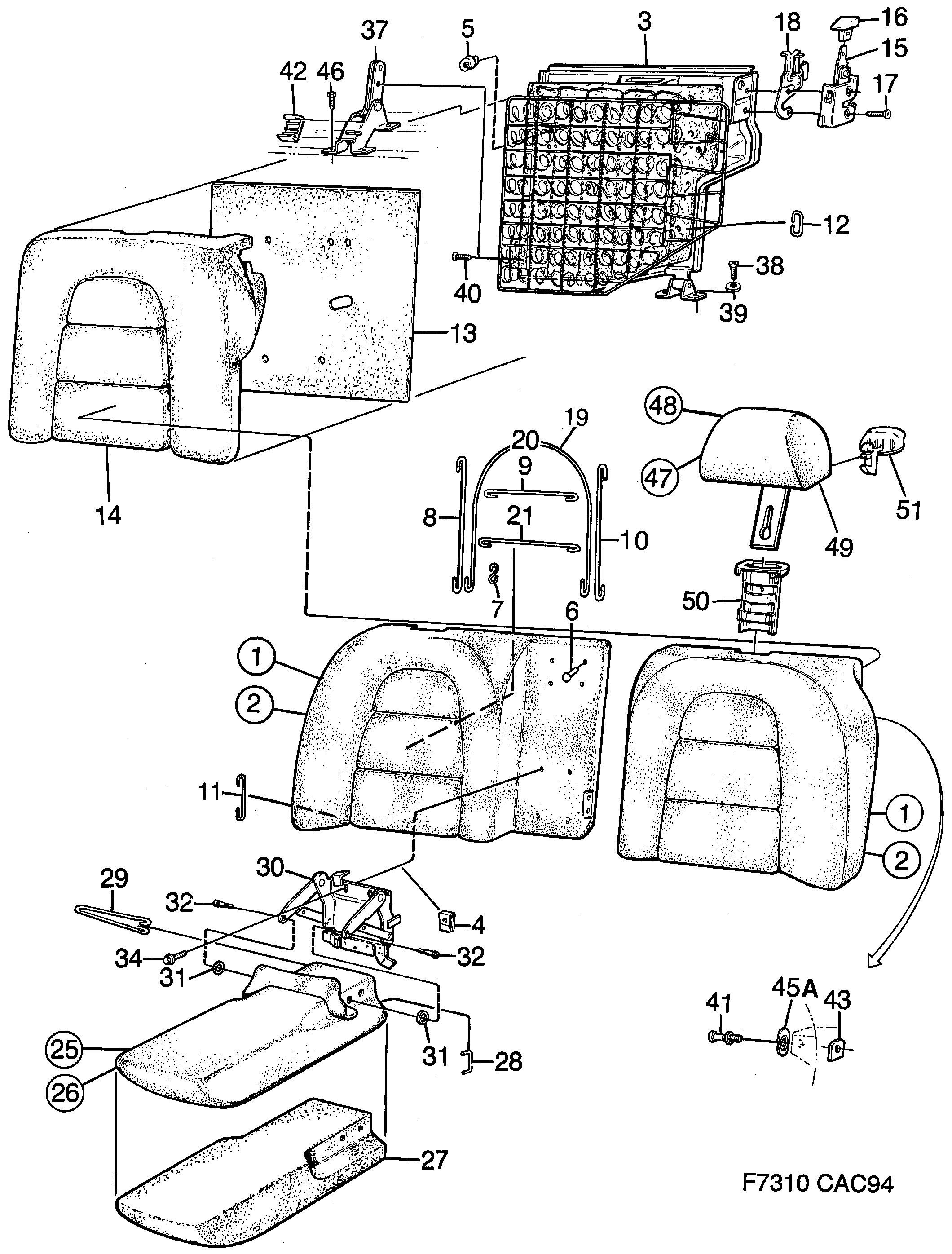Saab 9000 Rear seat Back cushion diagram