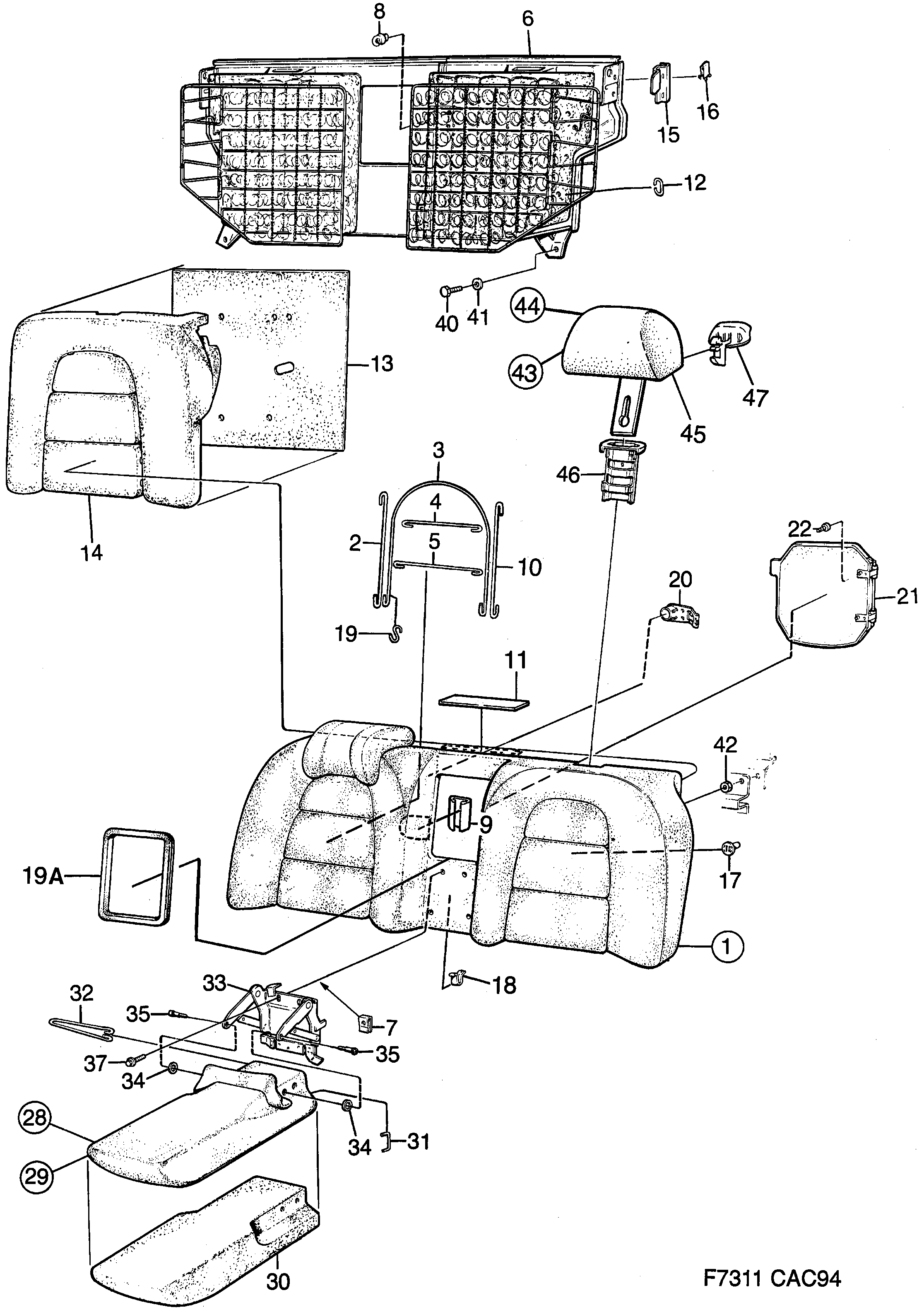 Saab 9000 Rear seat, fixed Back cushion diagram