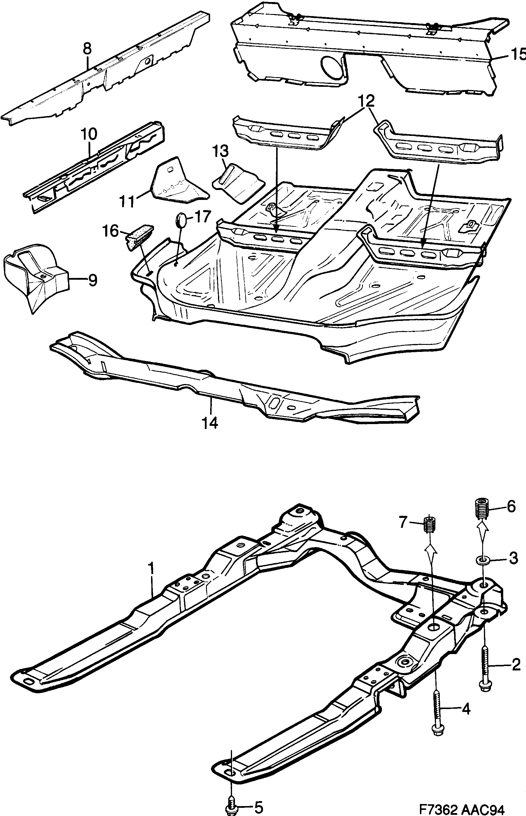 Saab 900 Front and centre floor diagram