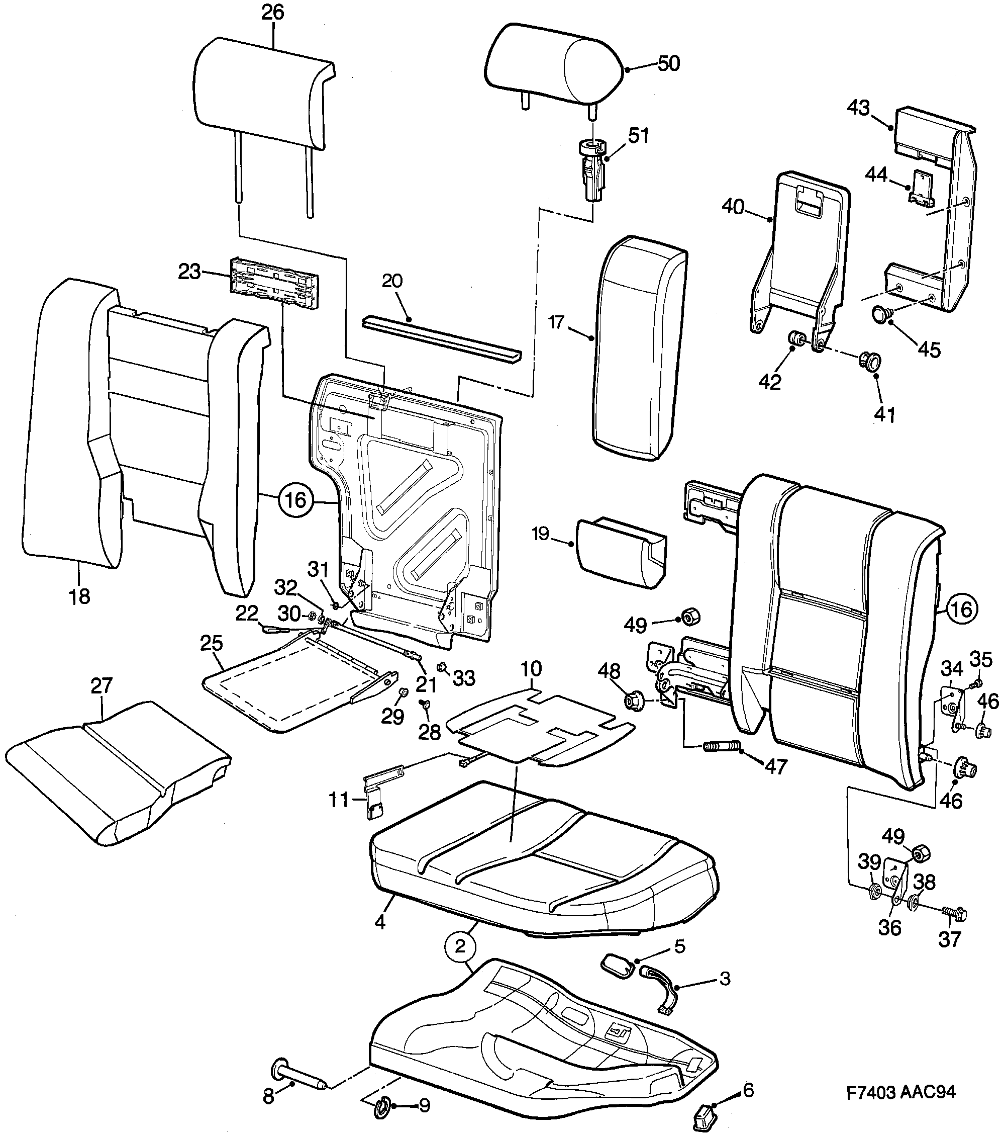 Saab 900 Rear seat diagram