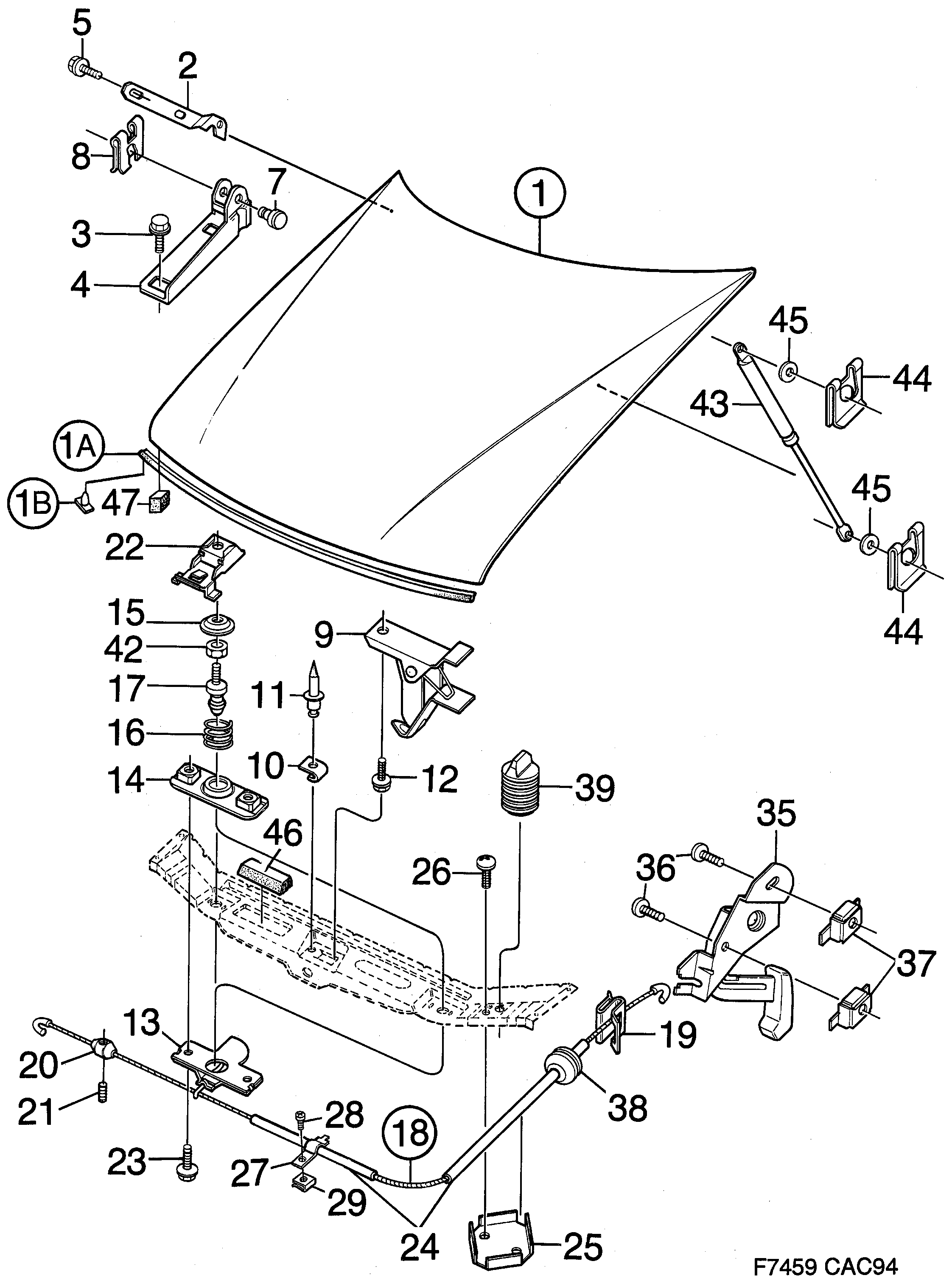 Saab 9000 Hood diagram