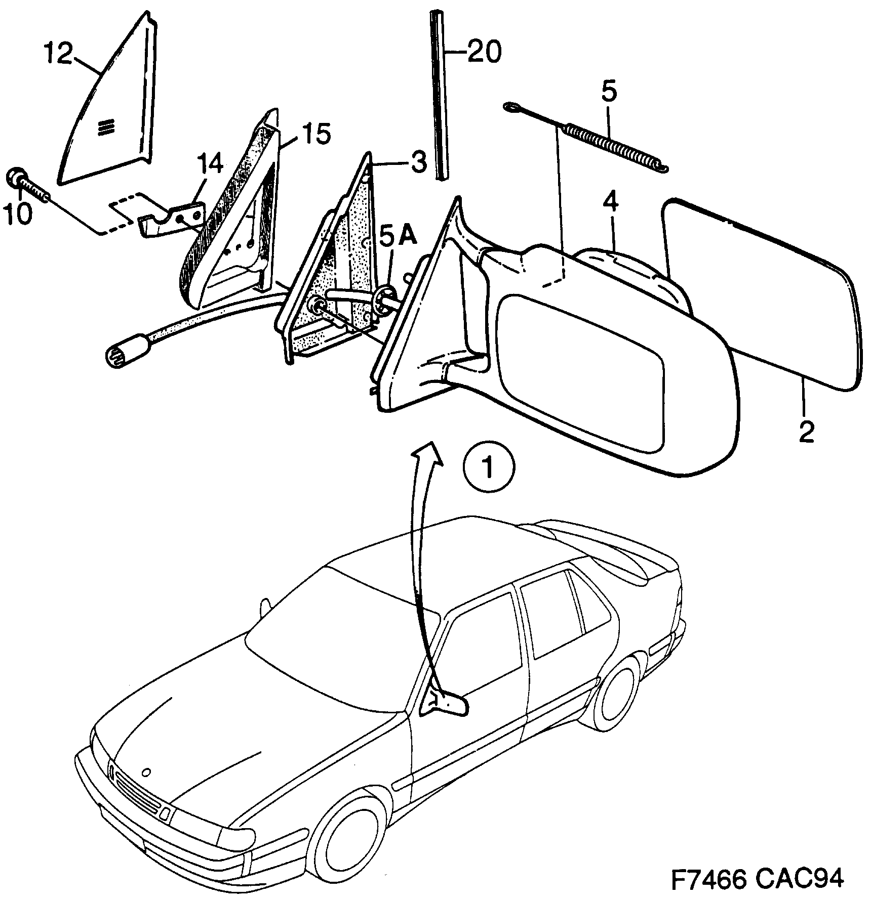 Saab 9000 External mirror diagram