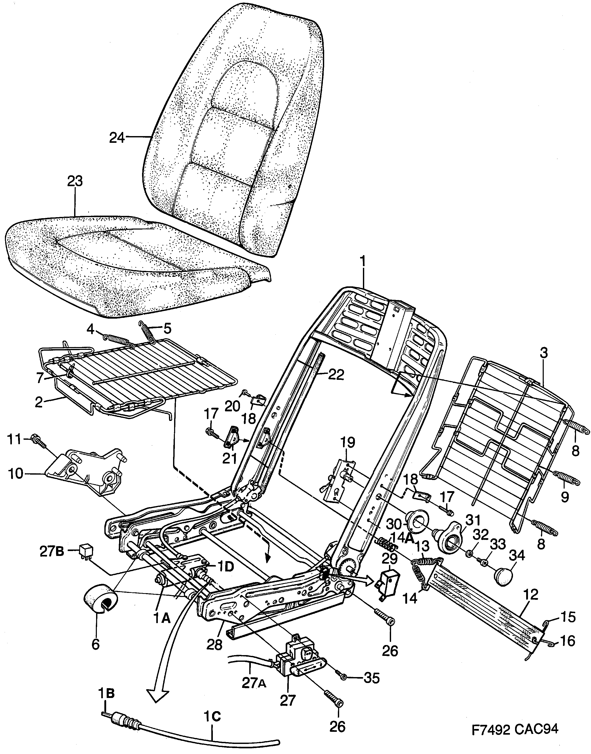 Saab 9000 Front seats Part 2 Electrically adjustable diagram