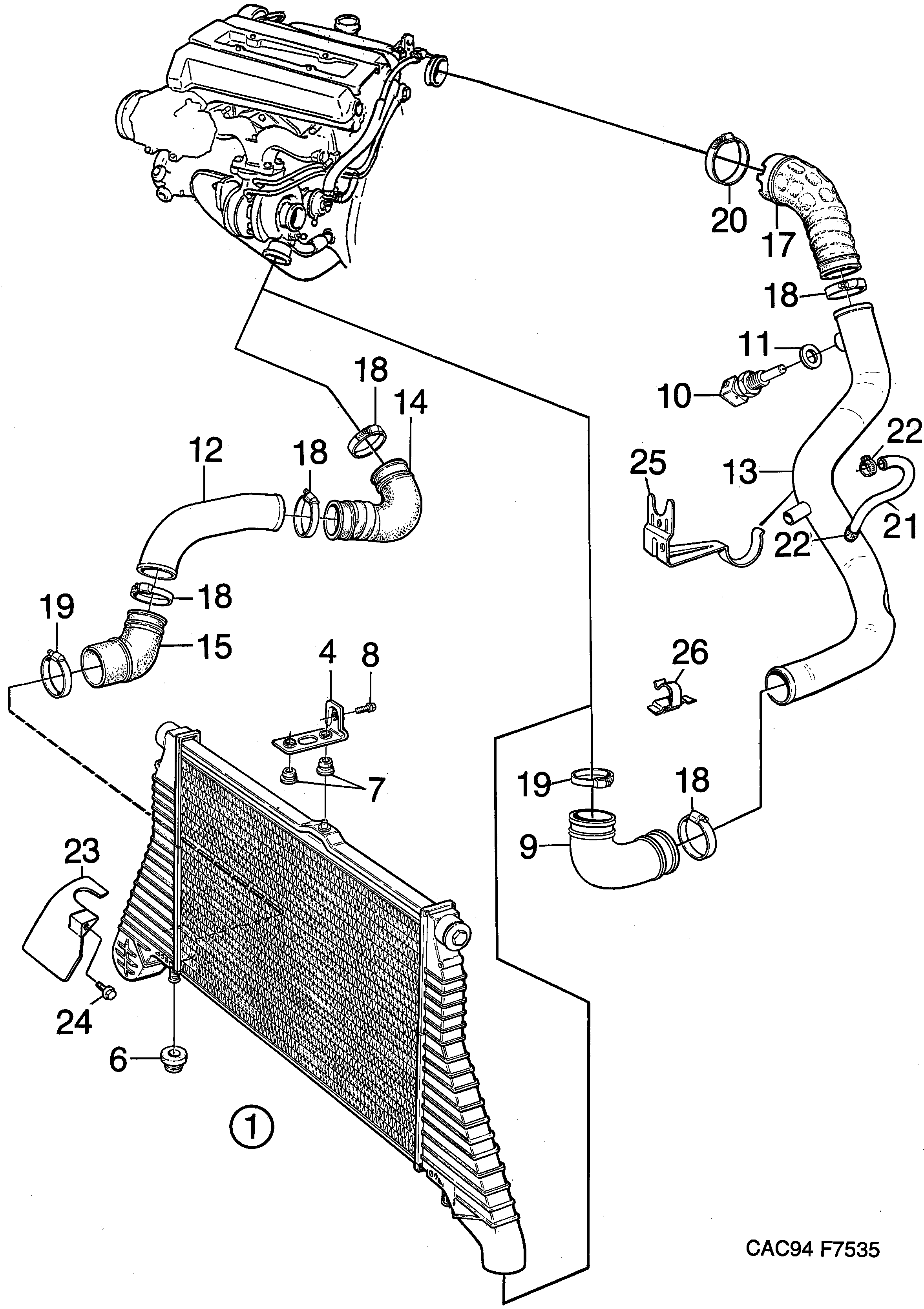 Saab 9000 Charge air cooler diagram
