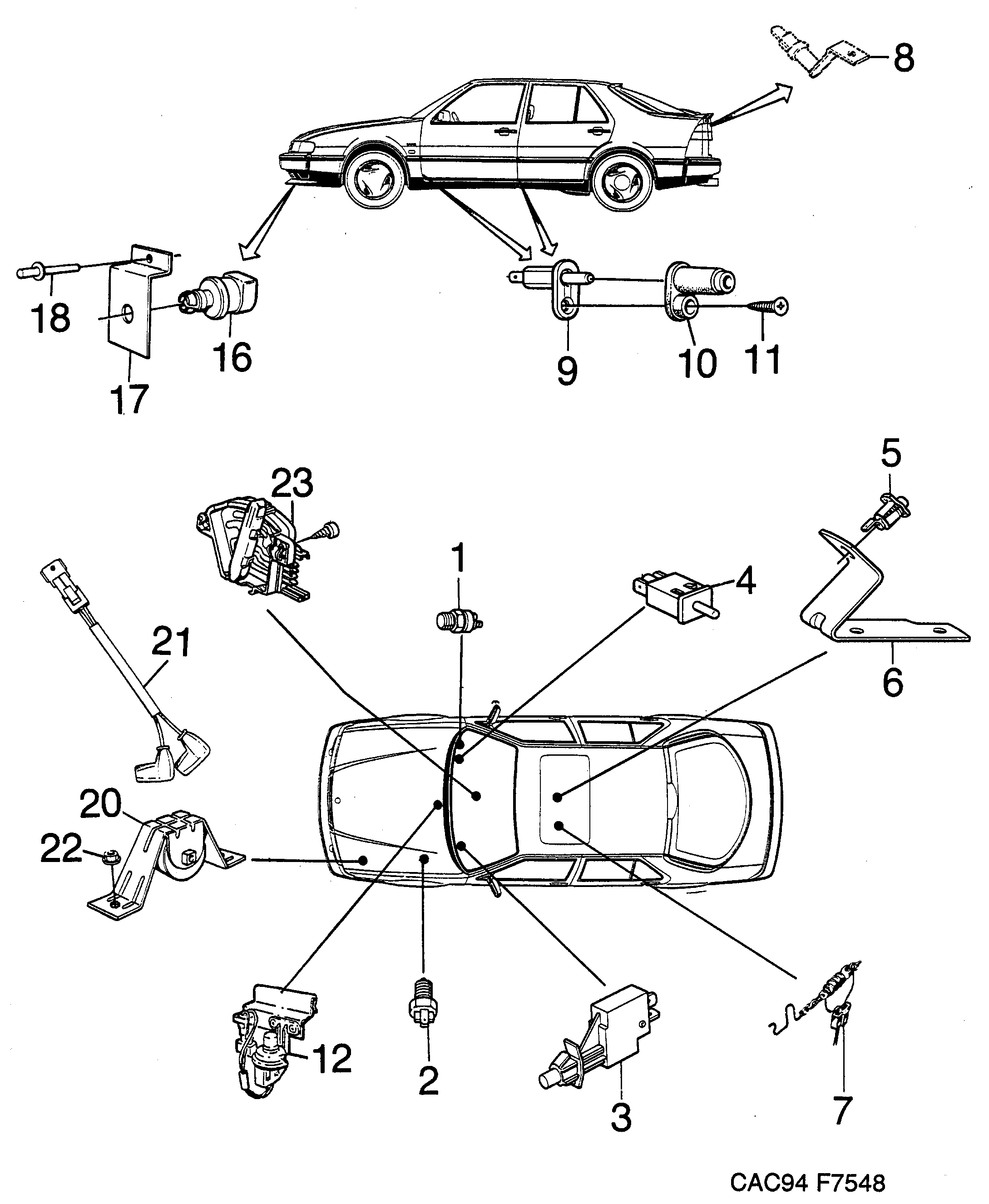 Saab 9000 Connectors sensor diagram