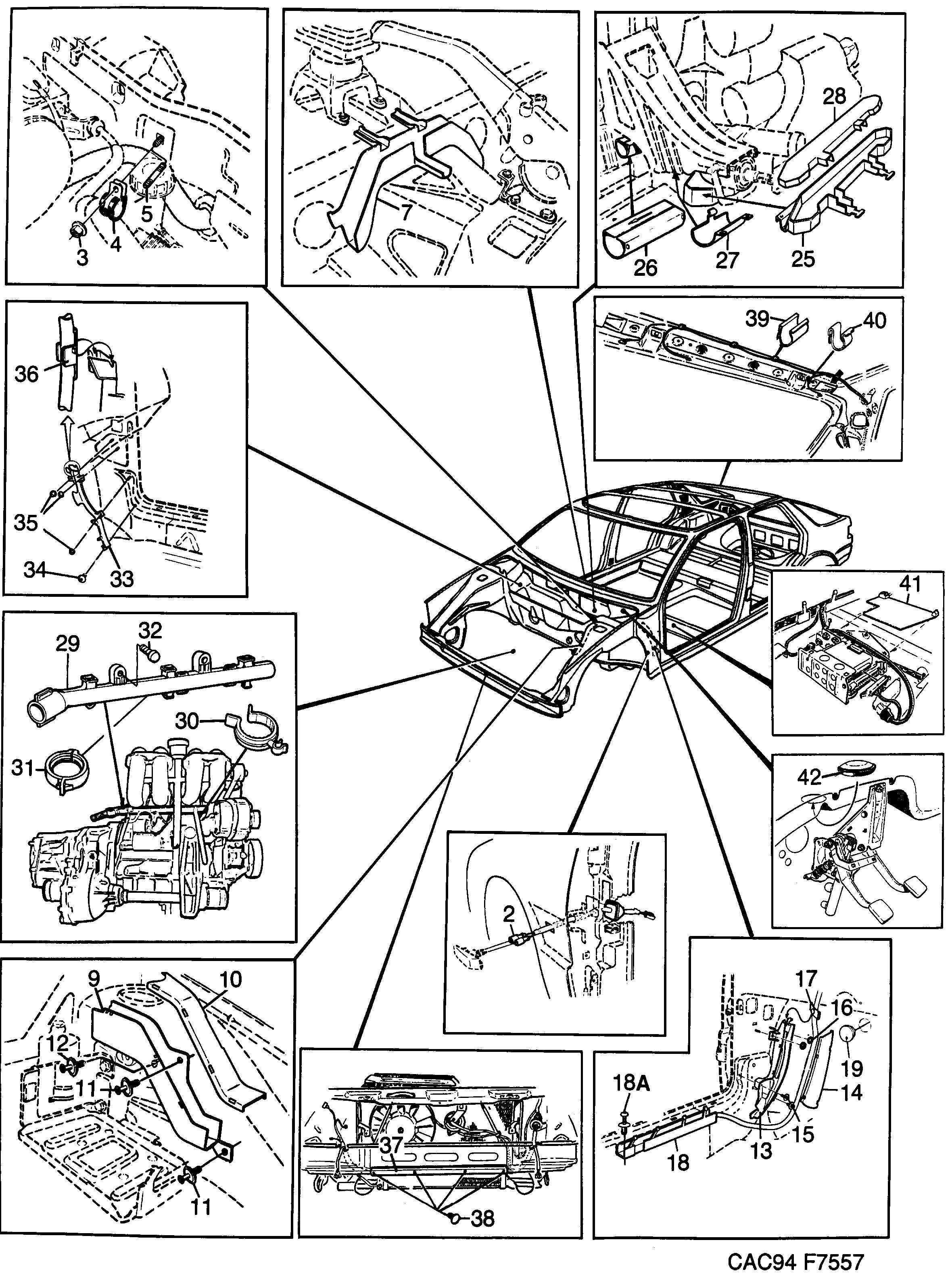 Saab 9000 Mounting details Body diagram