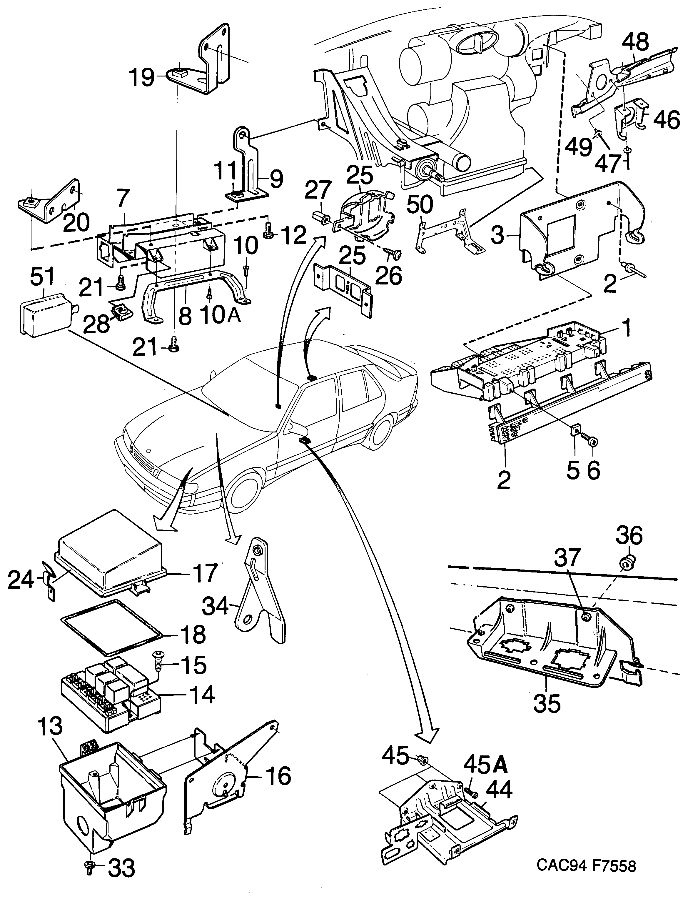 Saab 9000 Holders and brackets diagram
