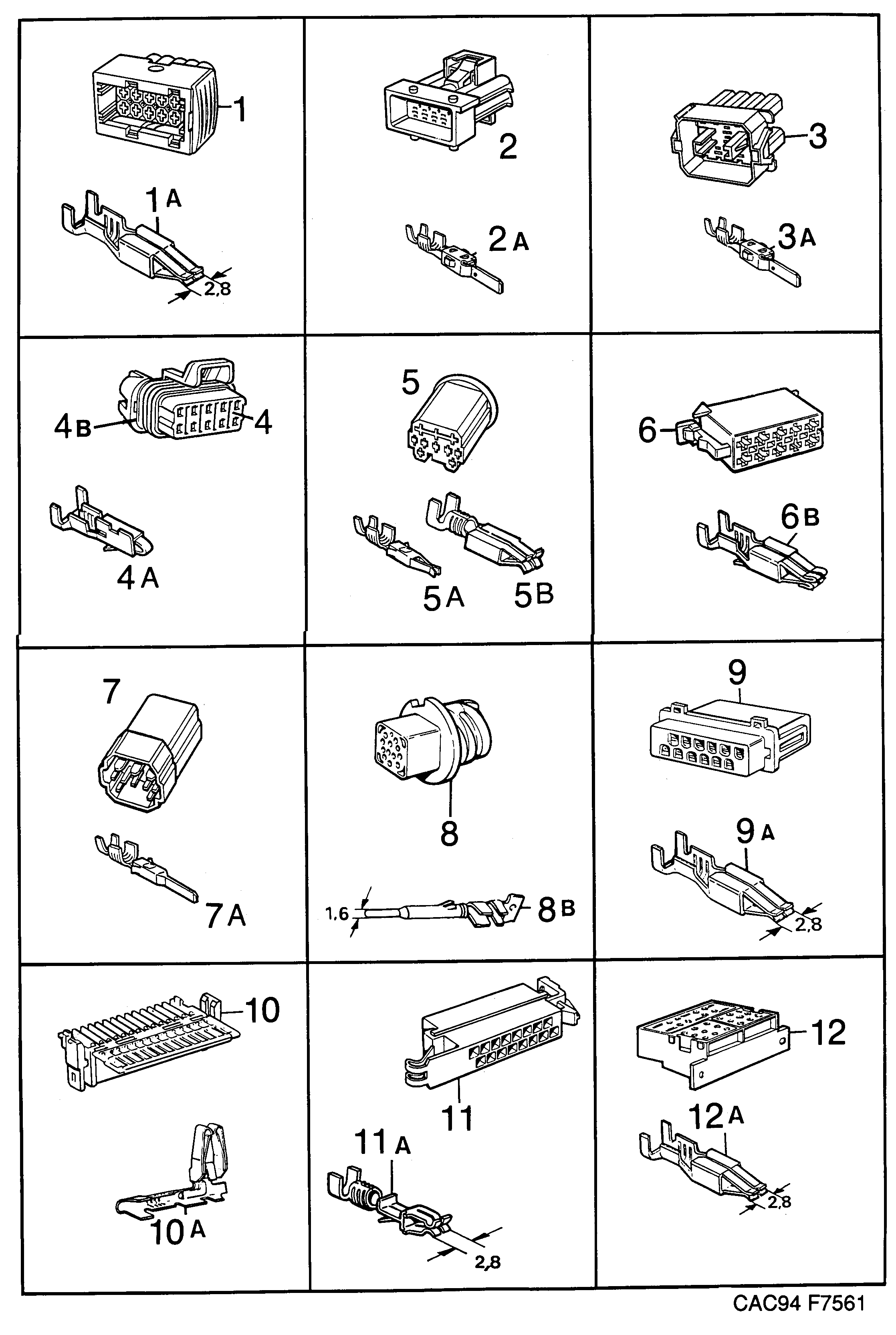 Saab 9000 Connector housing etc diagram