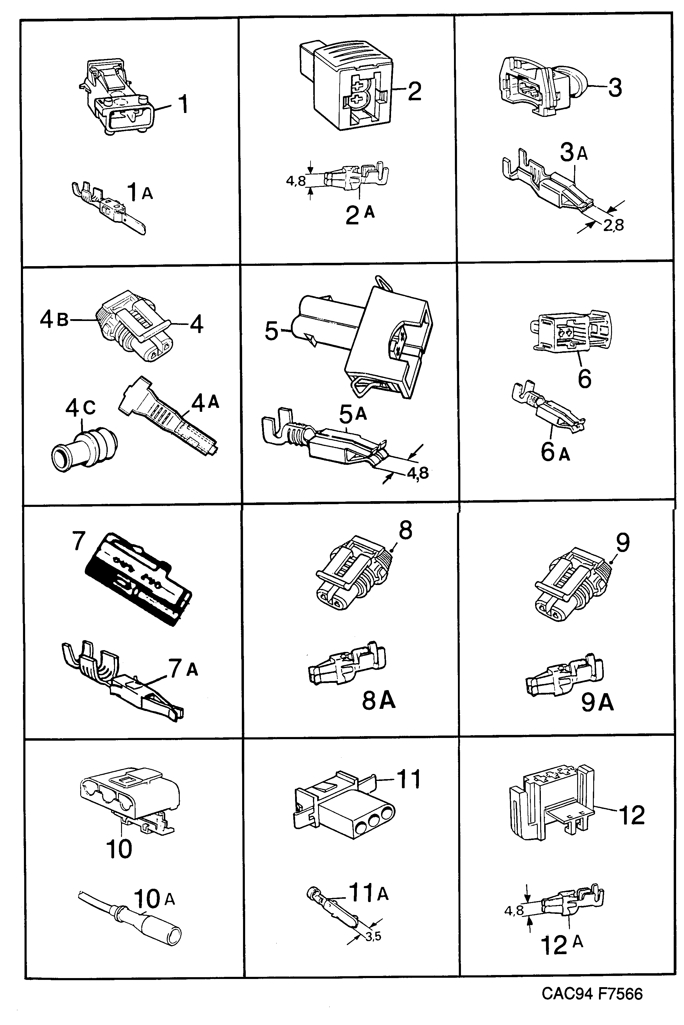 Saab 9000 Connector housing etc diagram