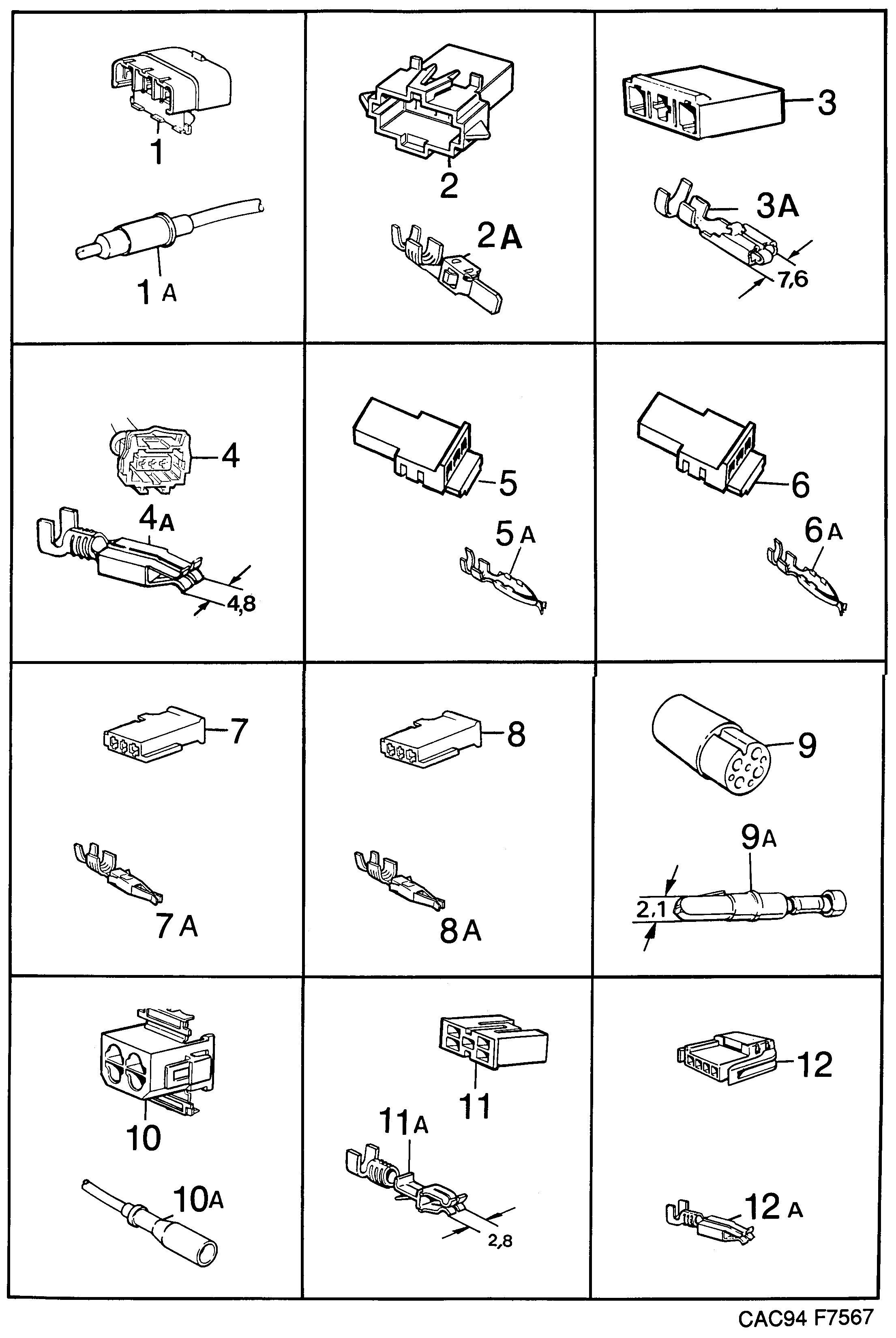 Saab 9000 Connector housing etc diagram