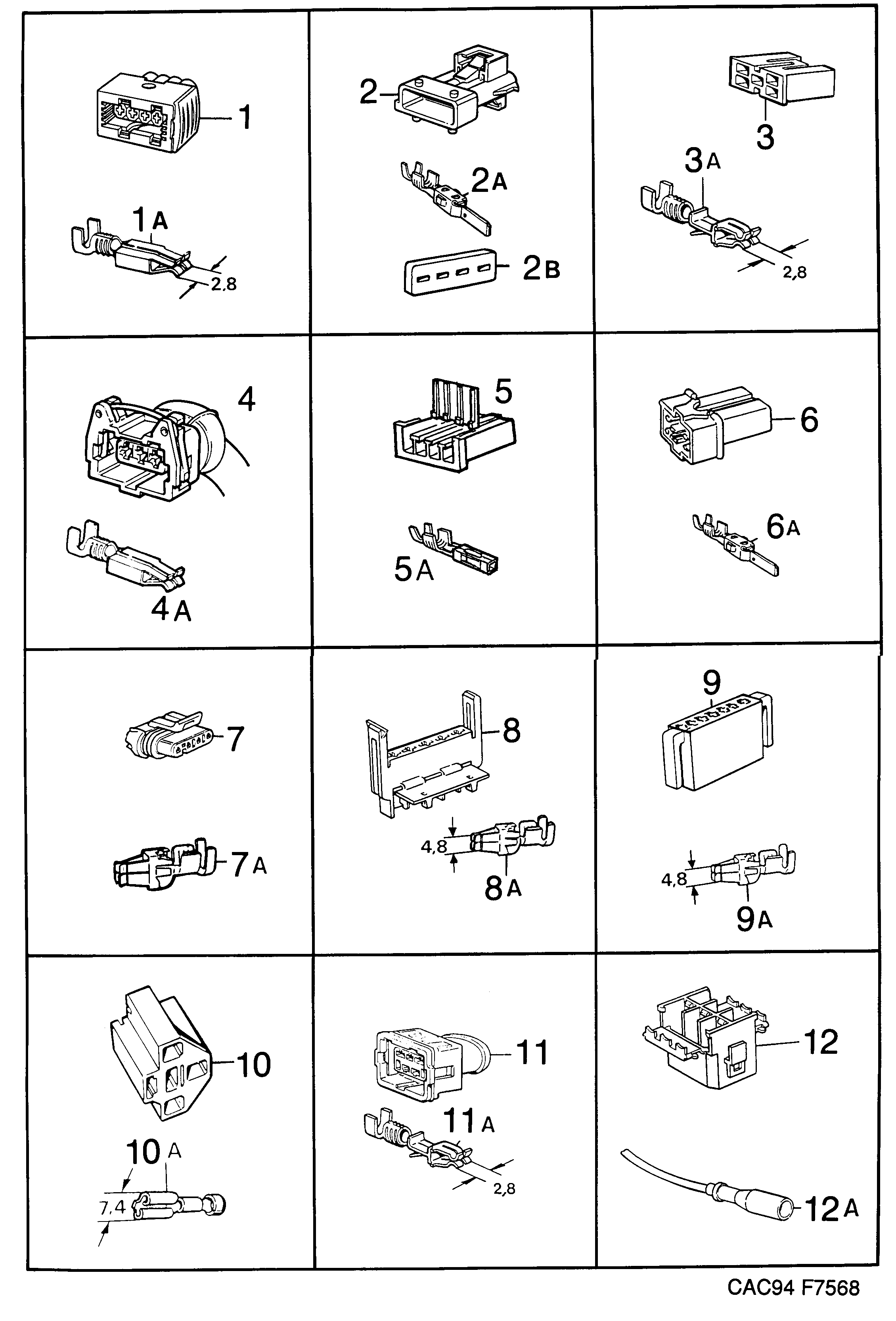 Saab 9000 Connector housing etc diagram