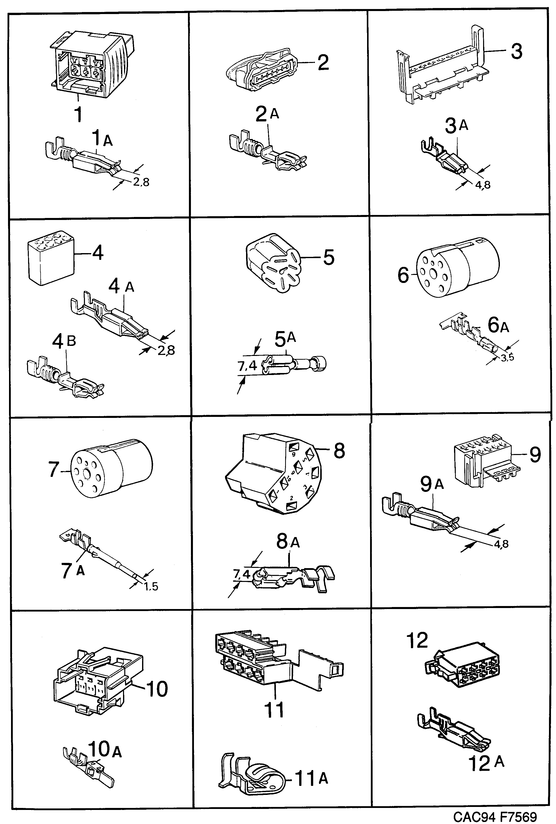 Saab 9000 Connector housing etc diagram