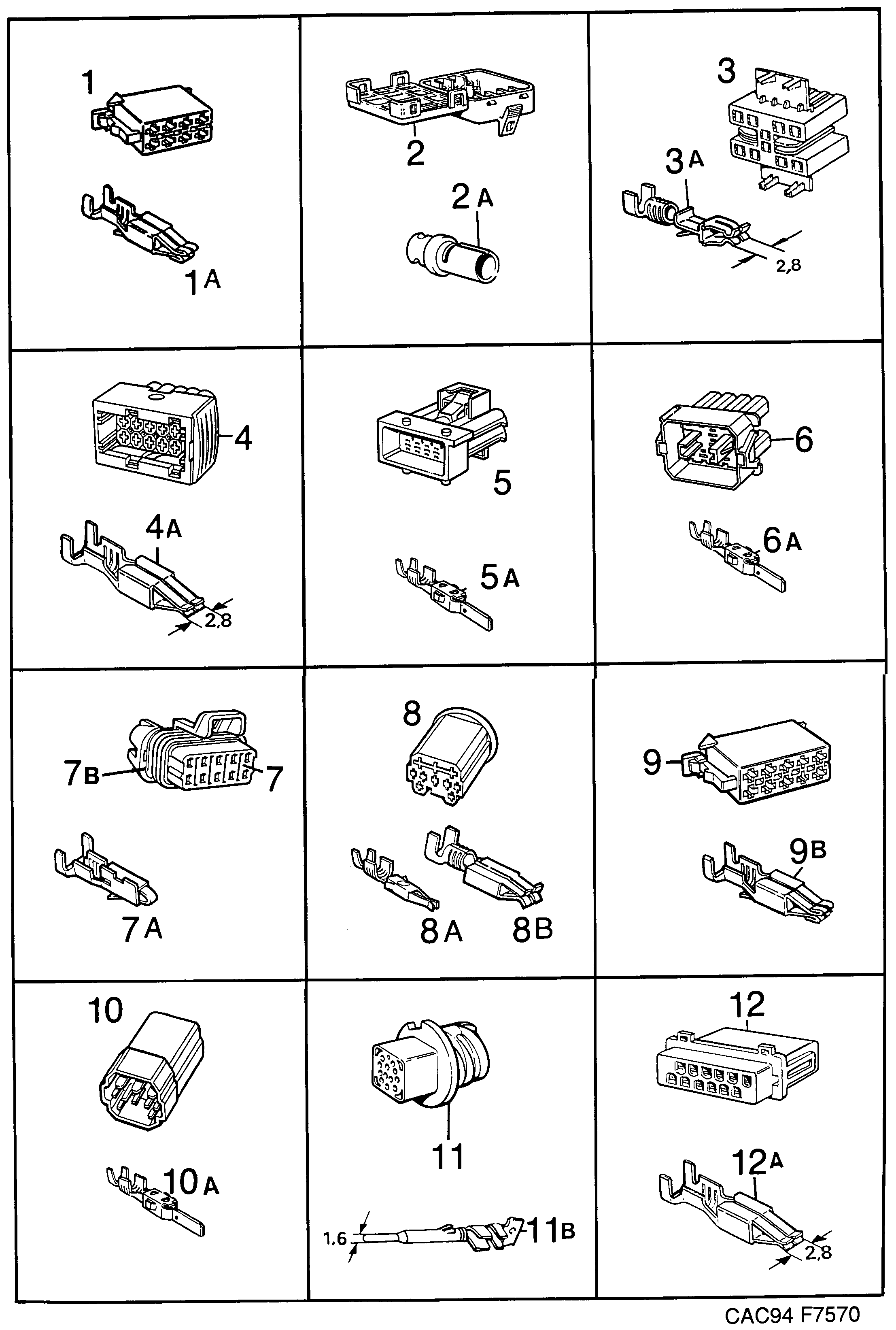 Saab 9000 Connector housing etc diagram