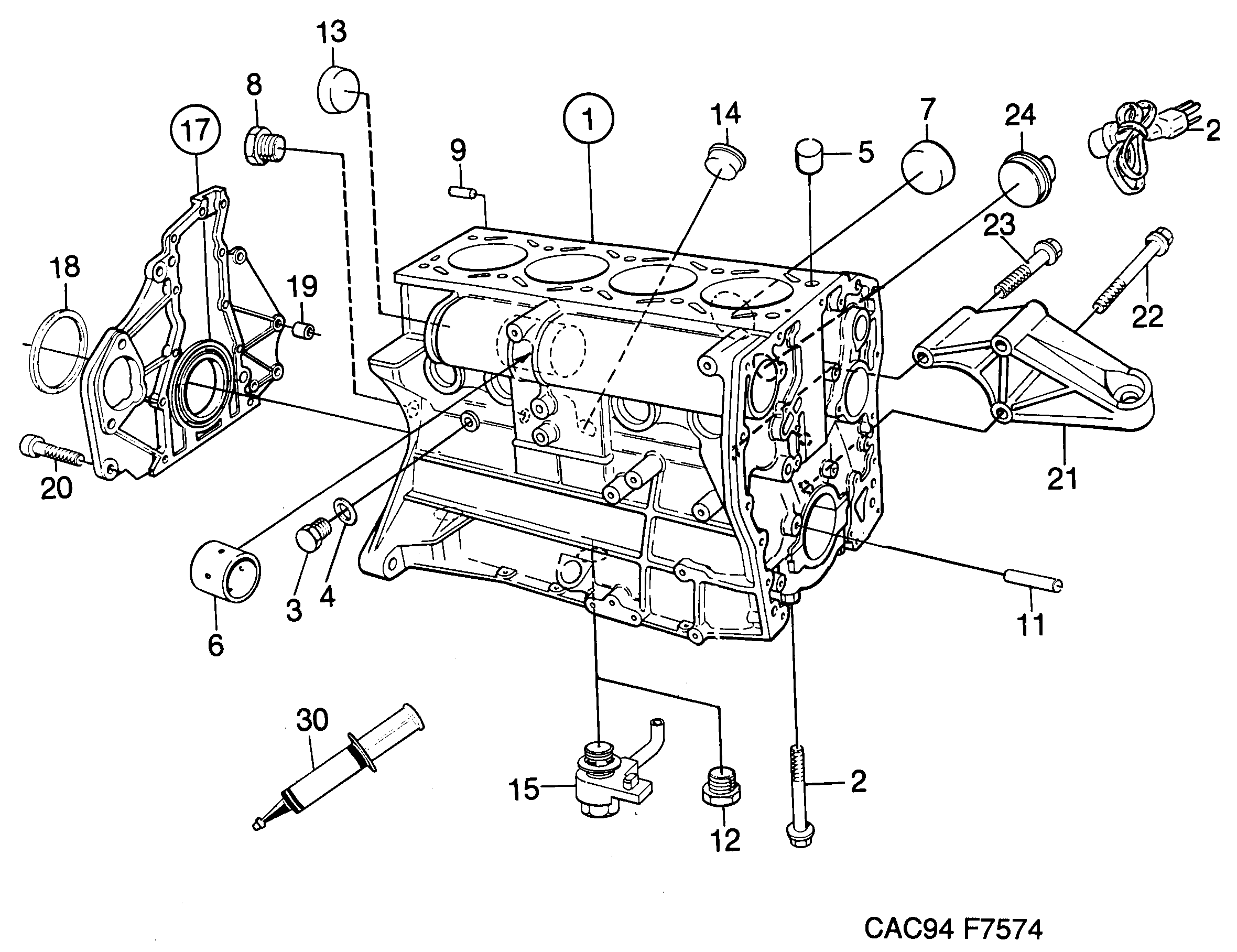 Saab 9000 Cylinder block 4-cylinder diagram