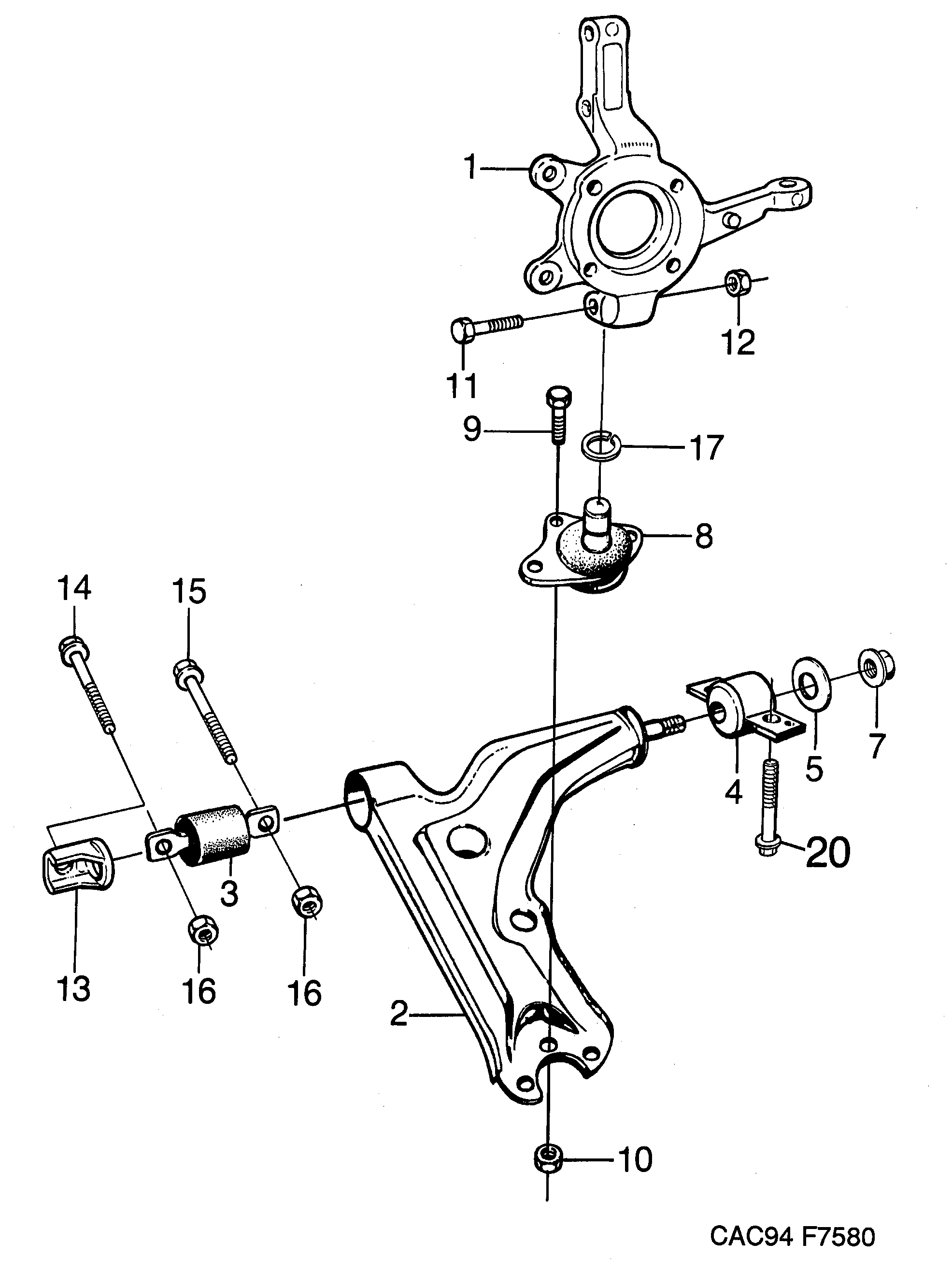 Saab 9000 Front wheel suspension diagram