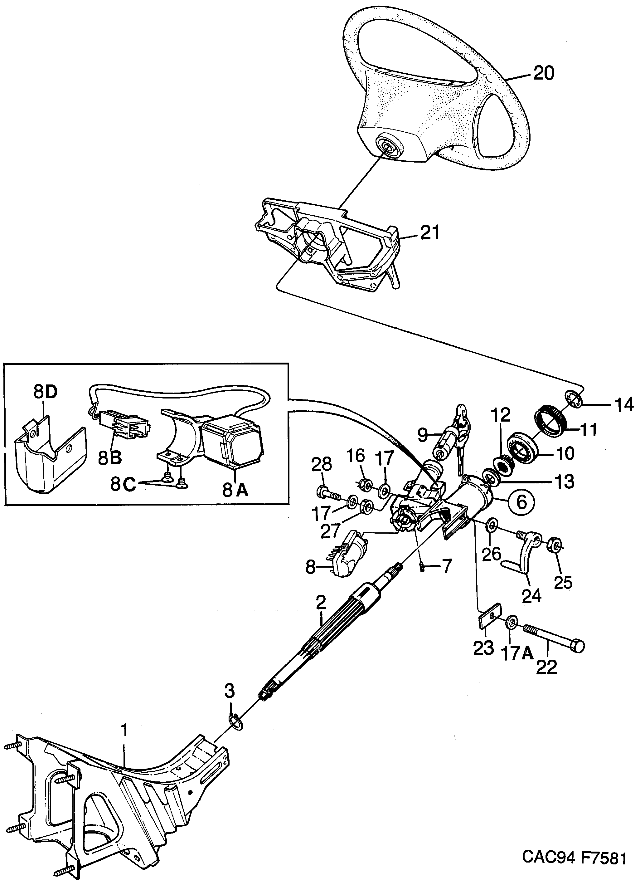 Saab 9000 Steering shaft diagram