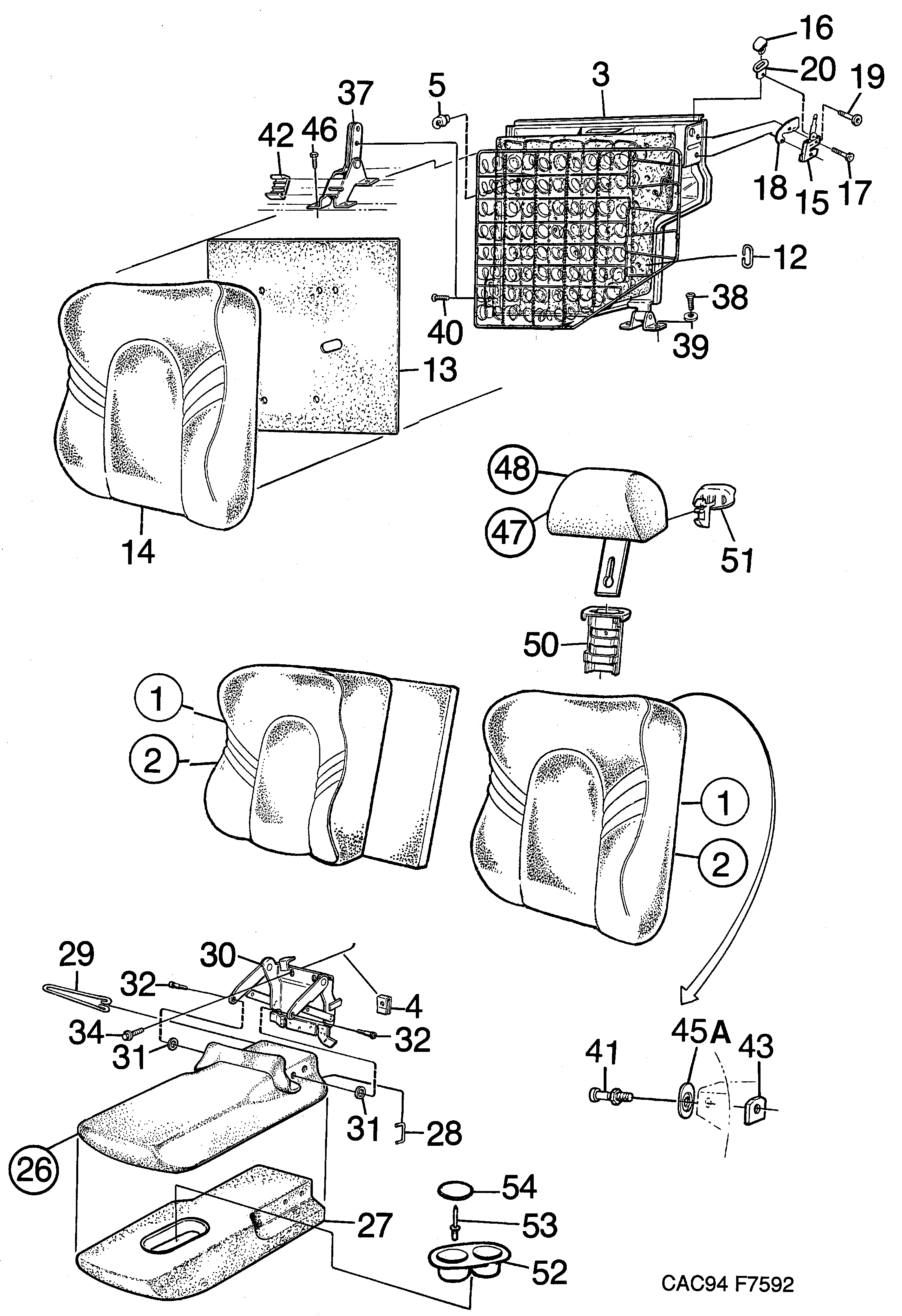 Saab 9000 Rear seat Back cushion diagram