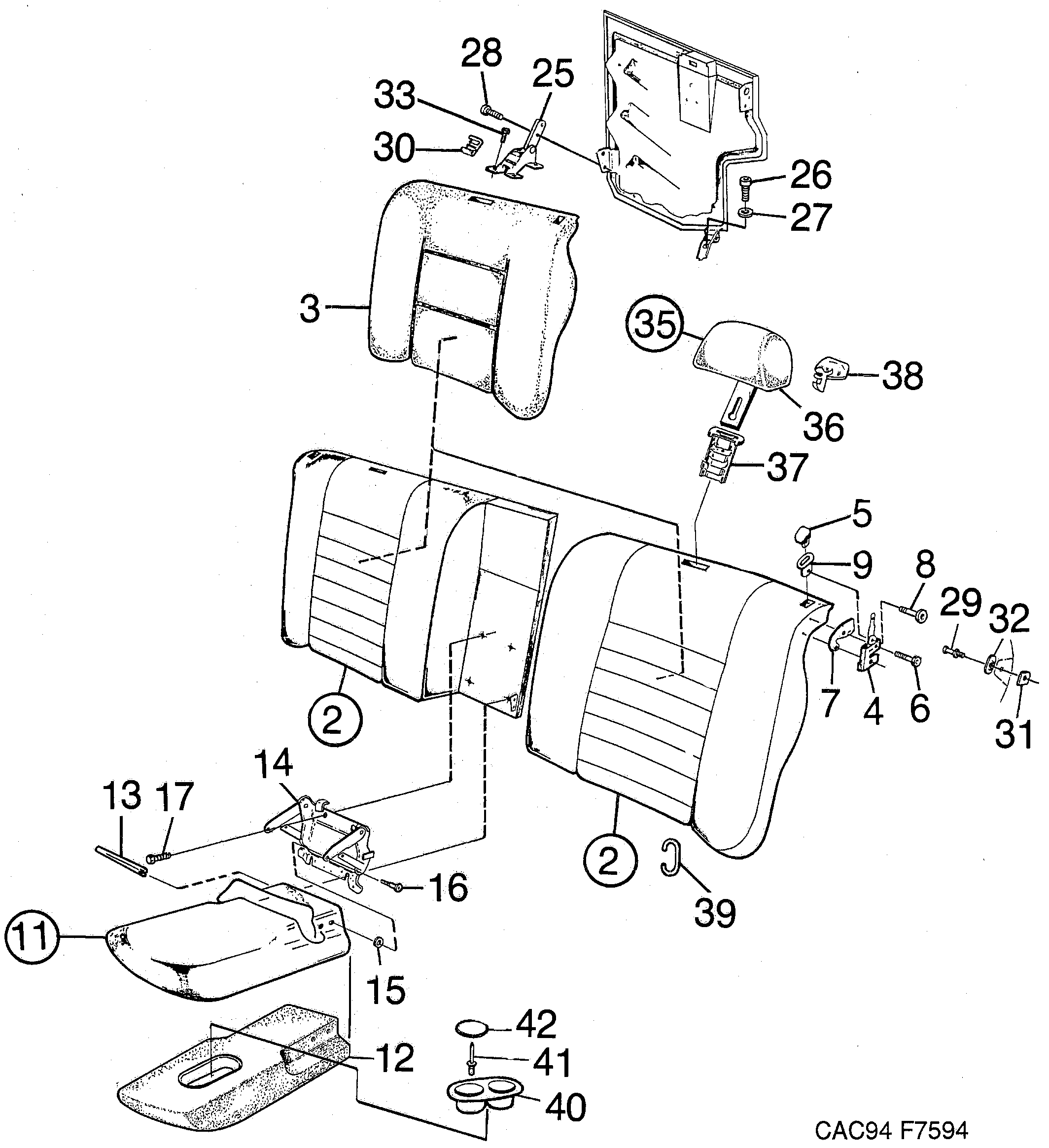 Saab 9000 Rear seat Back cushion diagram