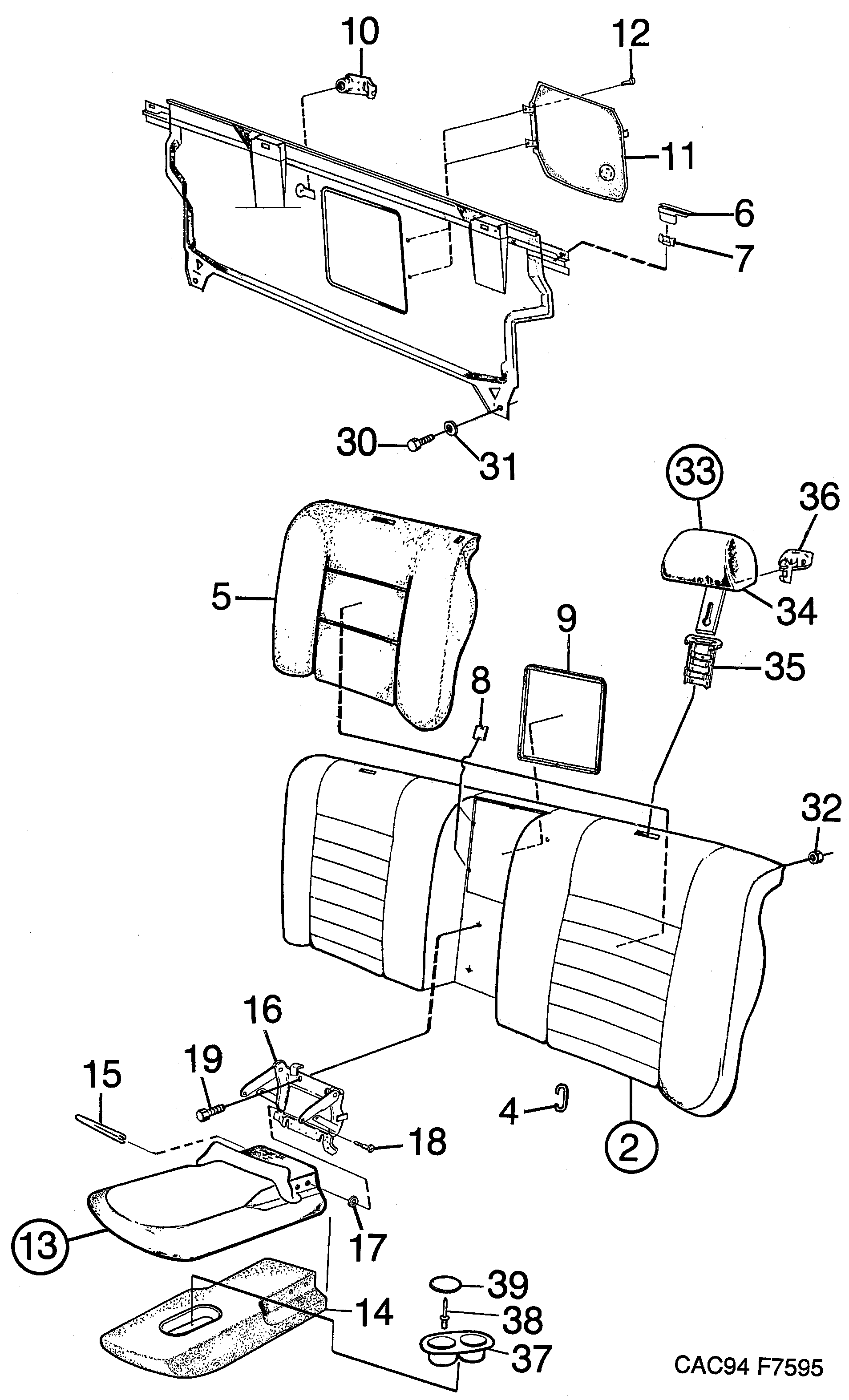 Saab 9000 Rear seat, fixed Back cushion diagram