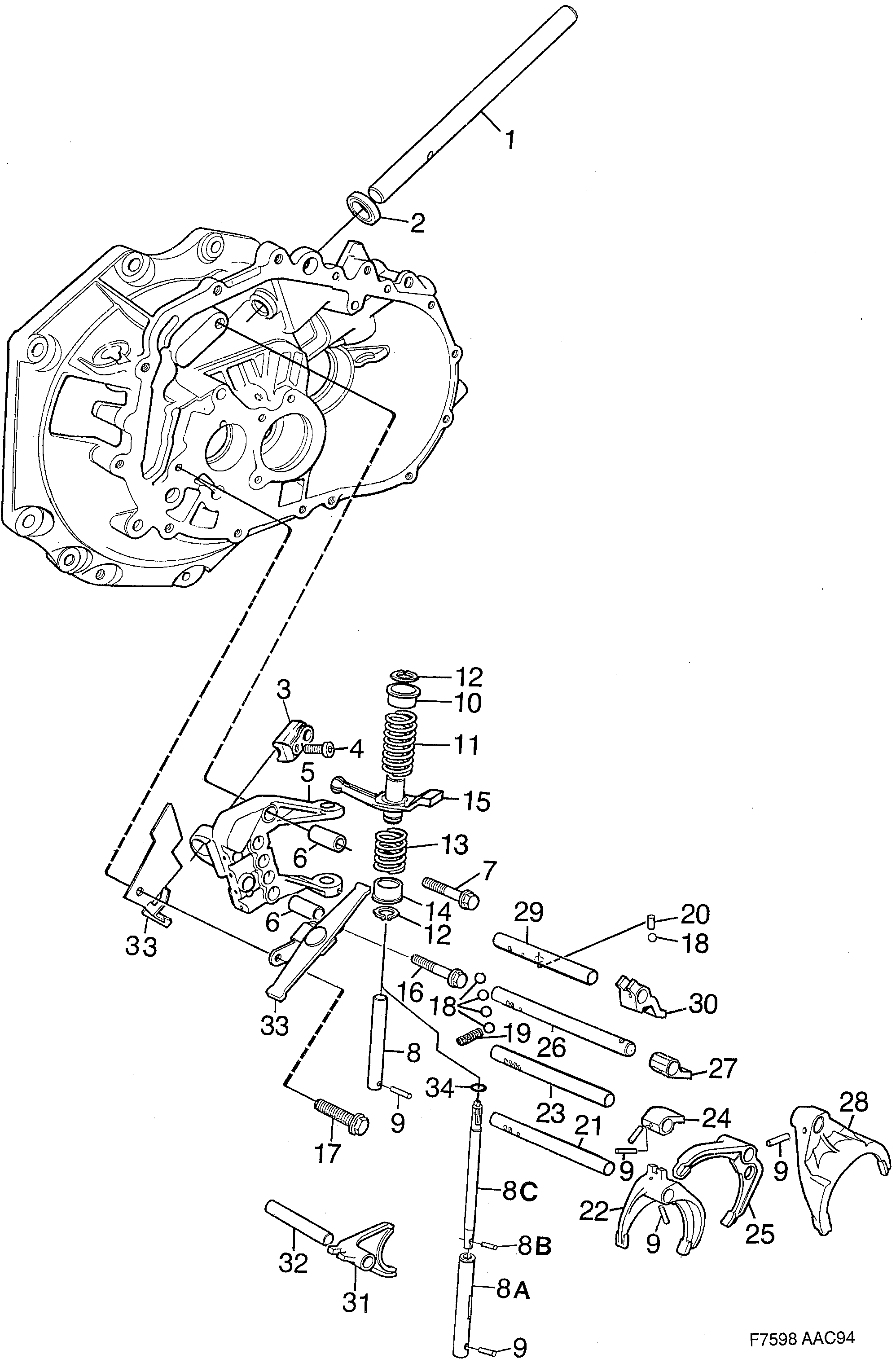 Saab 900 Gear selector fork Shift rail diagram