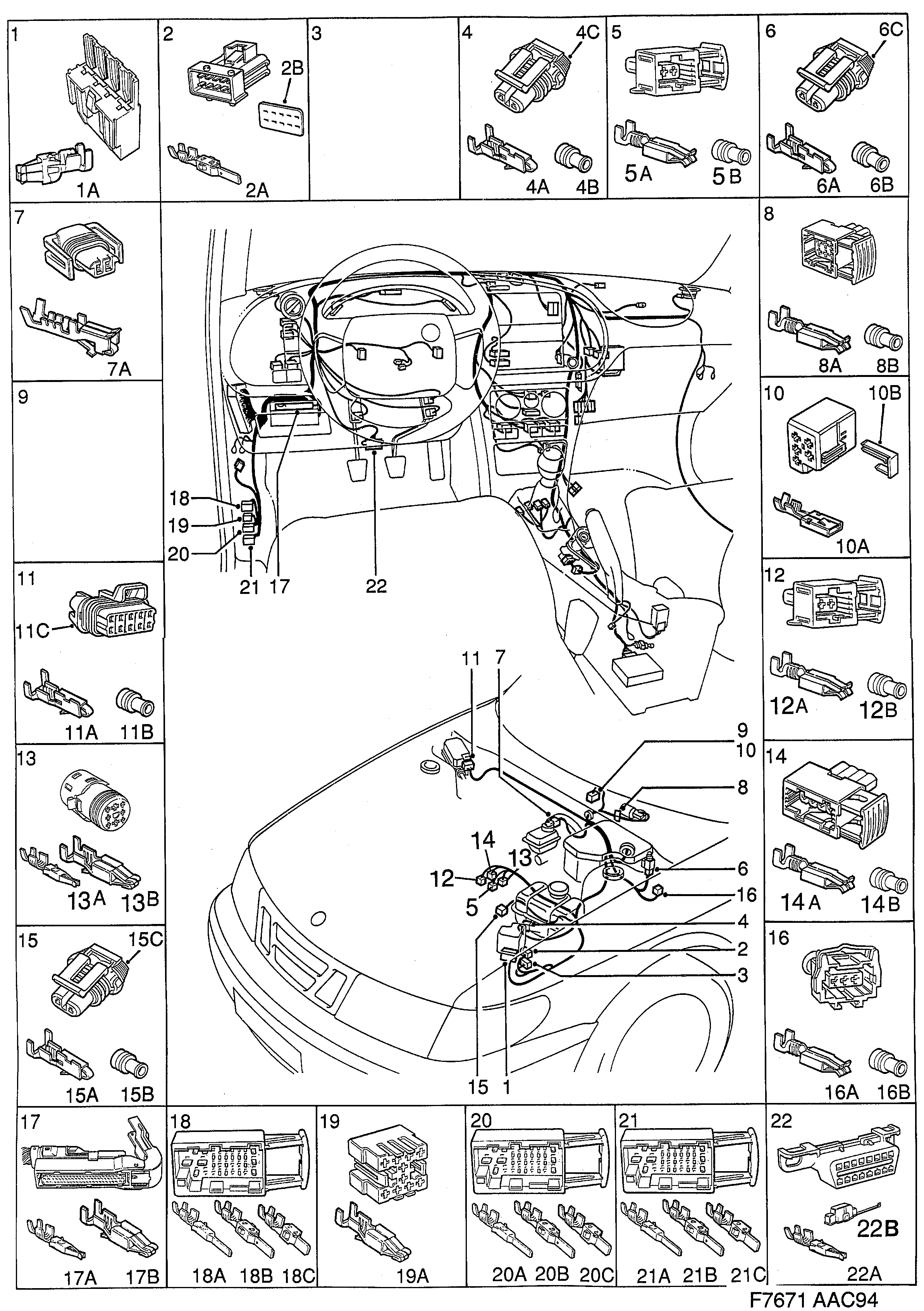 Saab 900 Instrument panel diagram