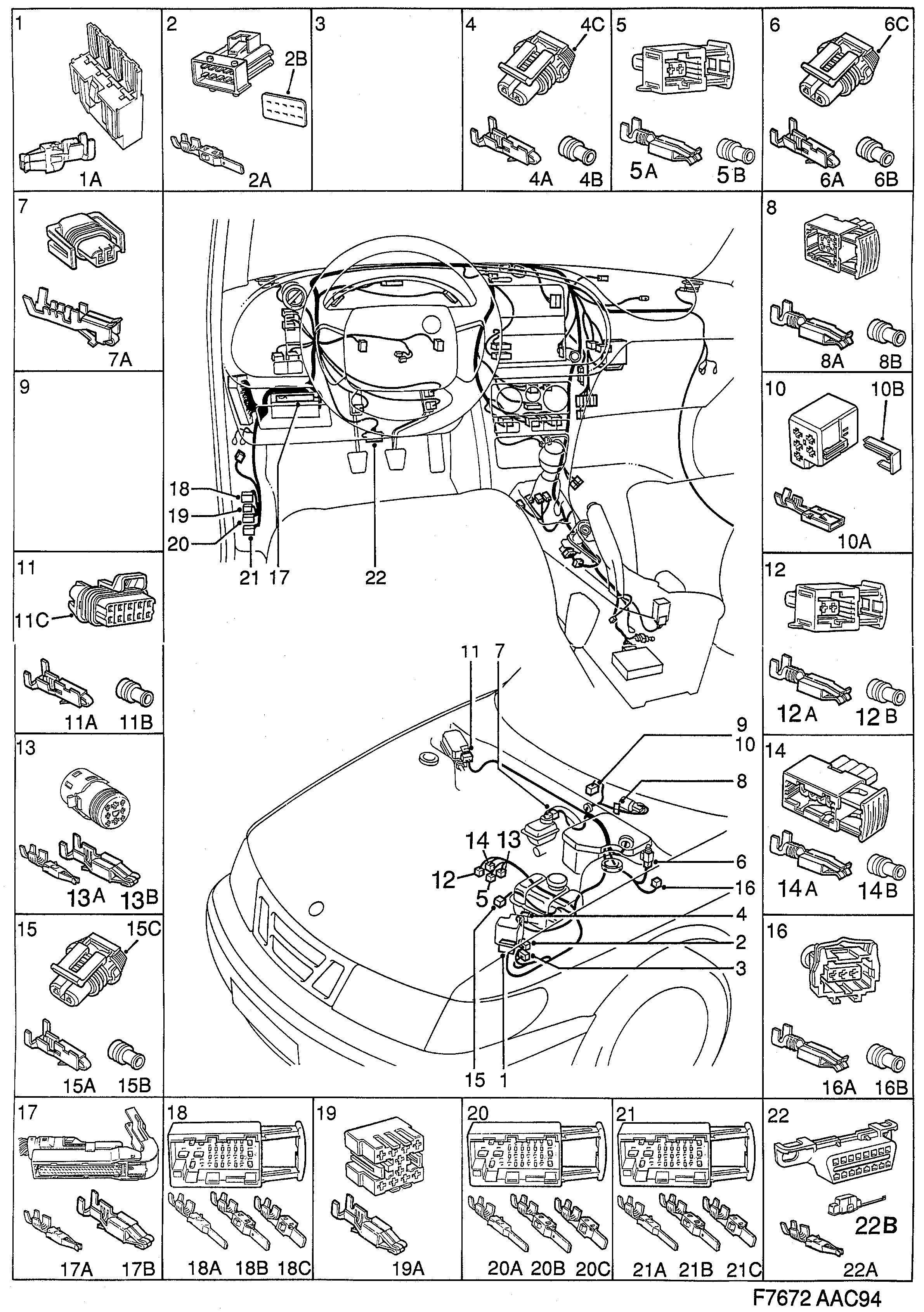 Saab 900 Instrument panel diagram
