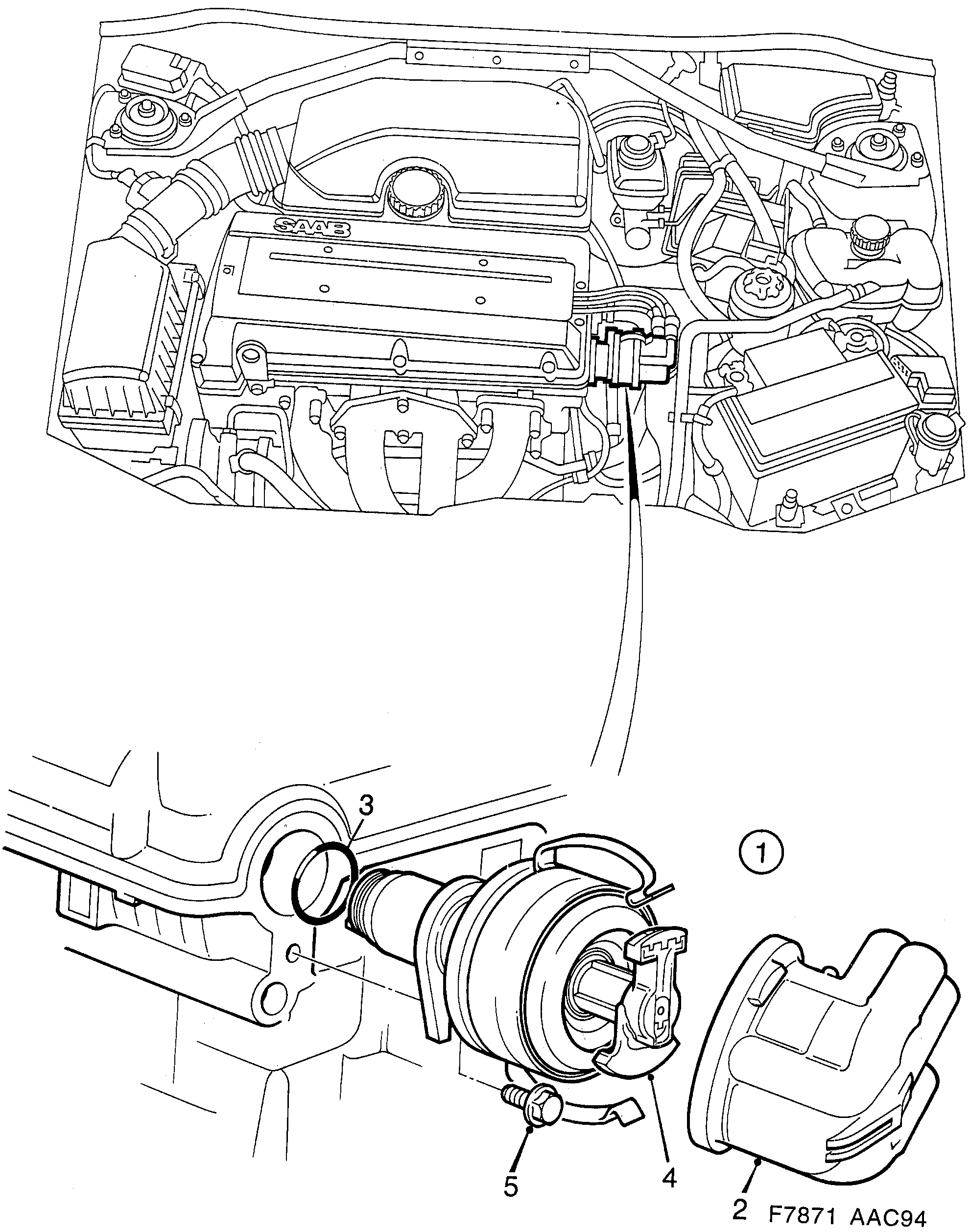 Saab 900 Ignition distributor 4-cylinder diagram