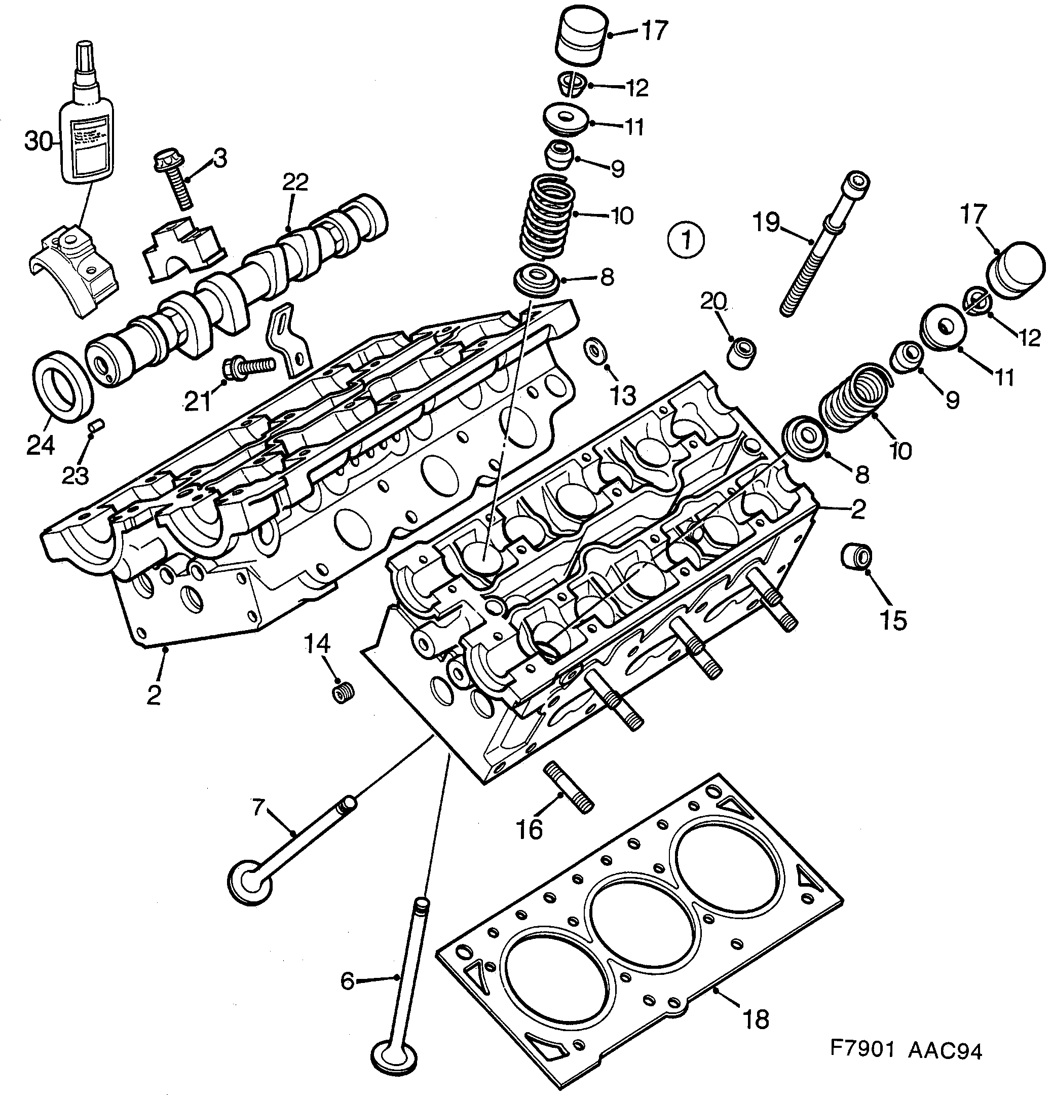 Saab 900 Cylinder head diagram