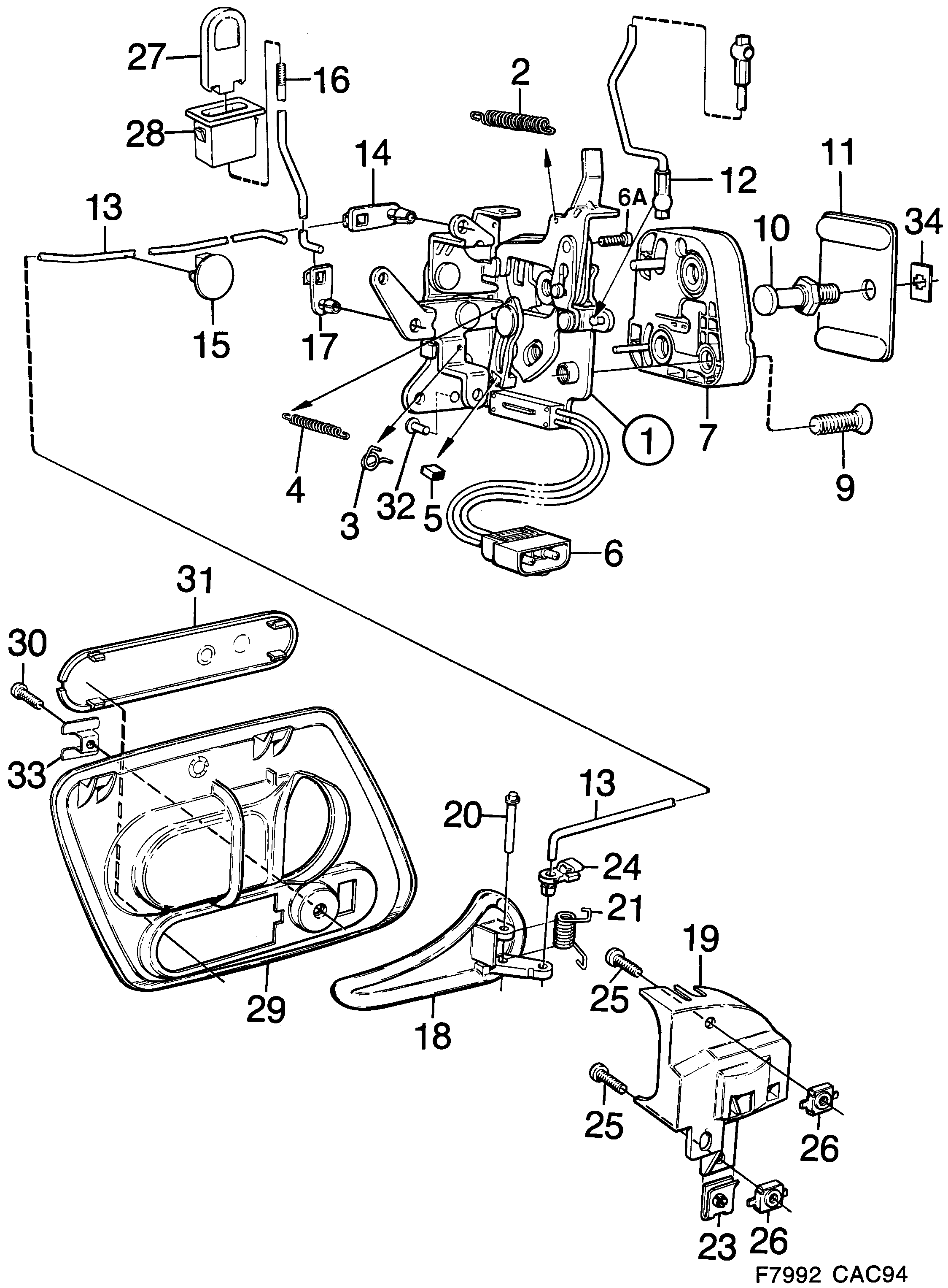 Saab 9000 Door lock Front door diagram