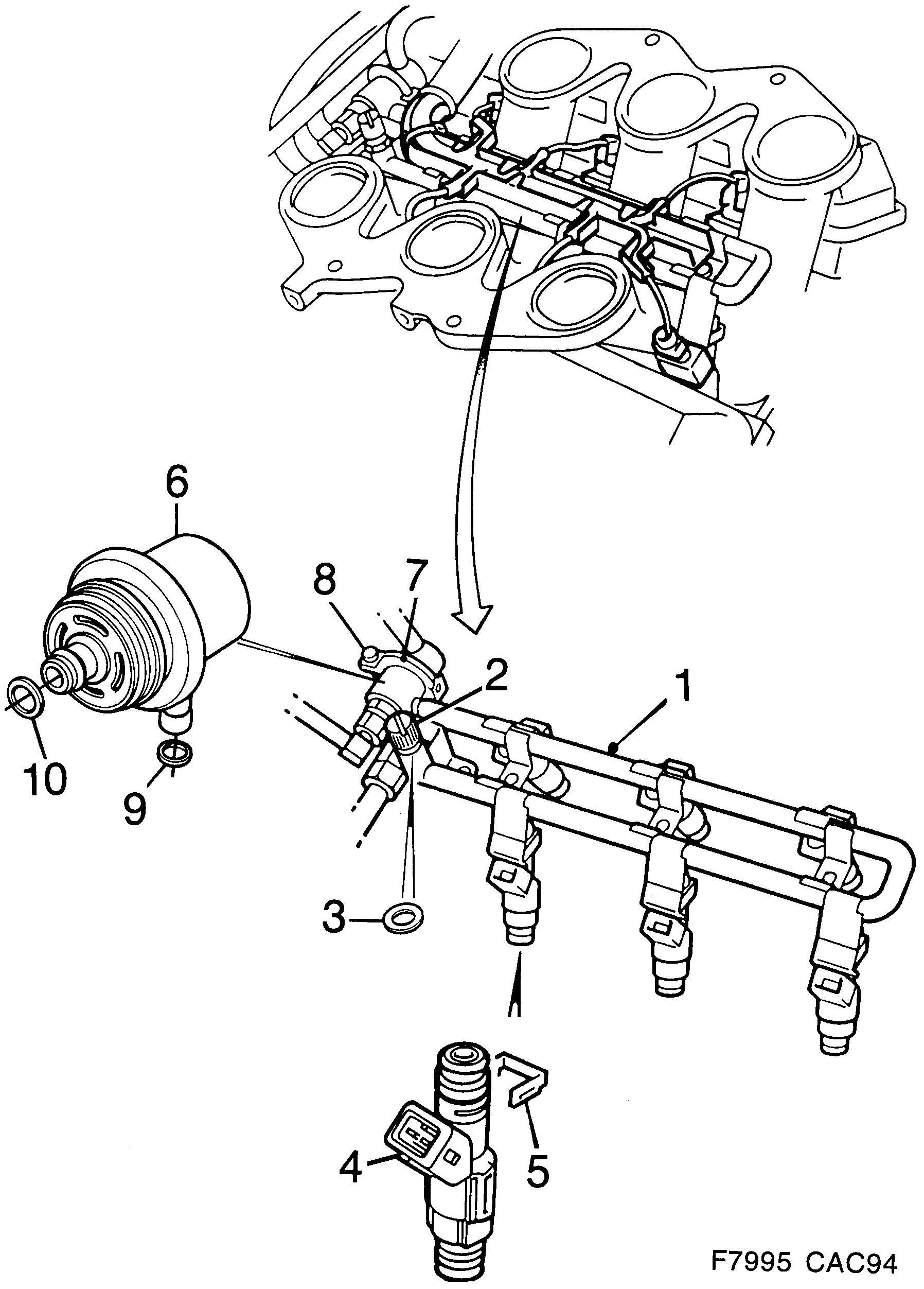 Saab 9000 Fuel rail 6-cylinder diagram