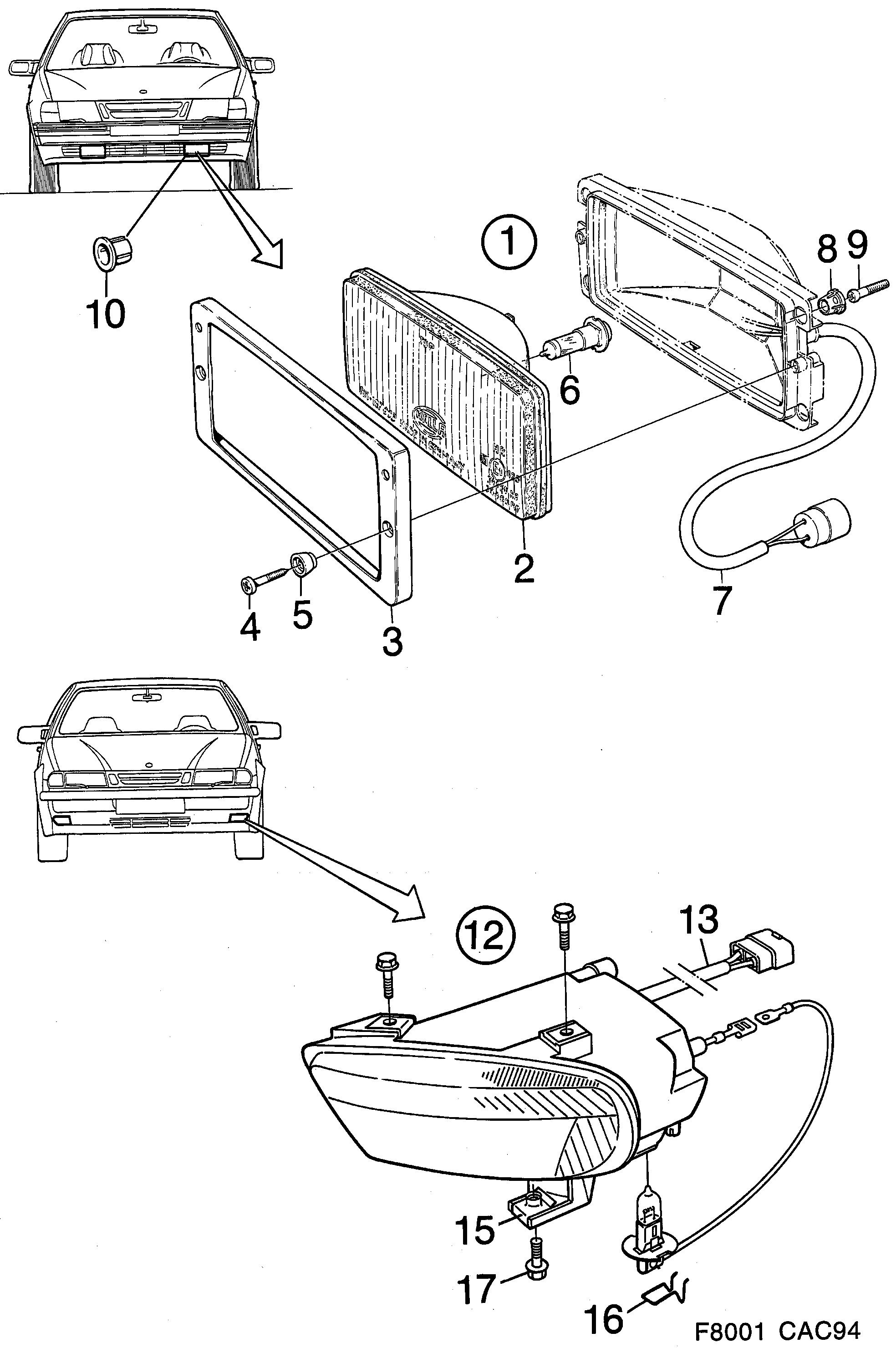 Saab 9000 Fog light diagram