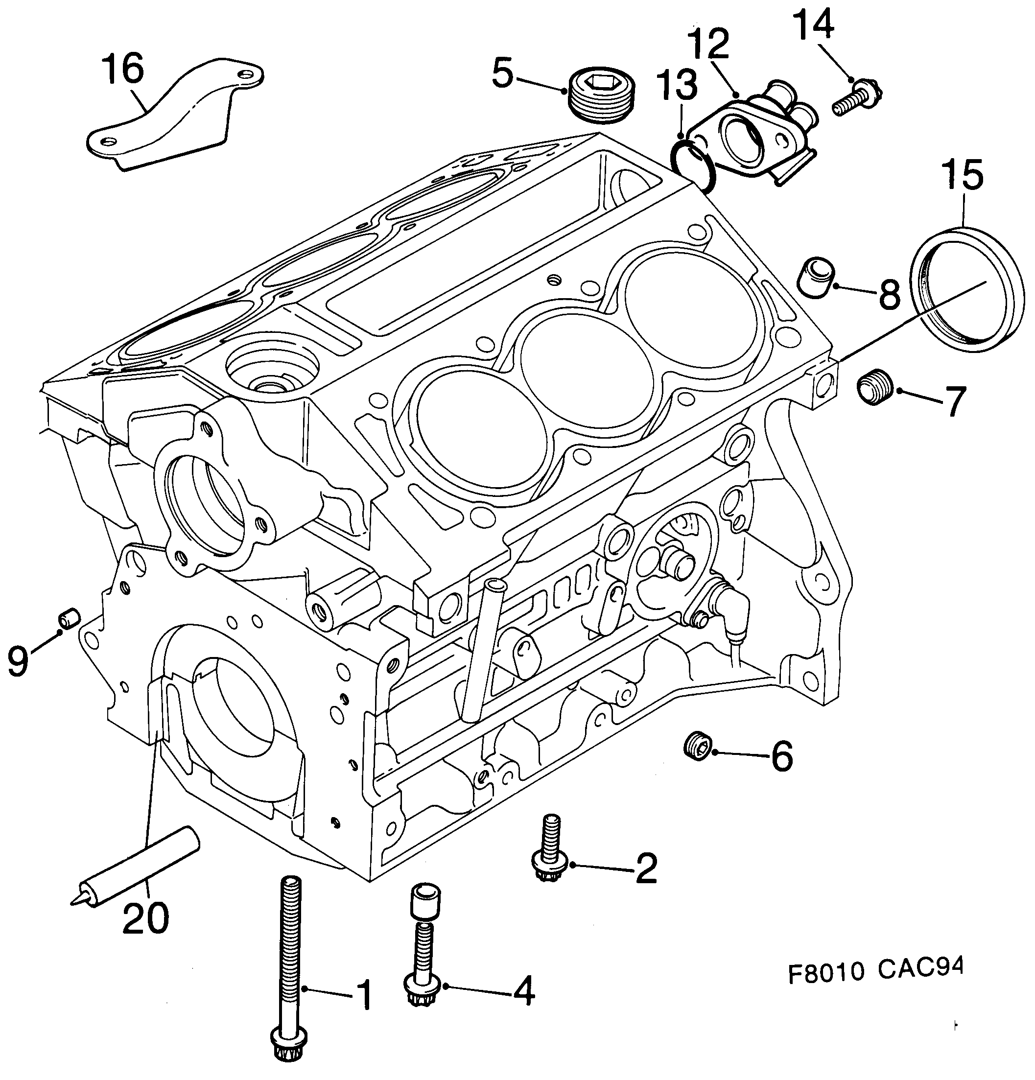 Saab 9000 Cylinder block 6-cylinder diagram