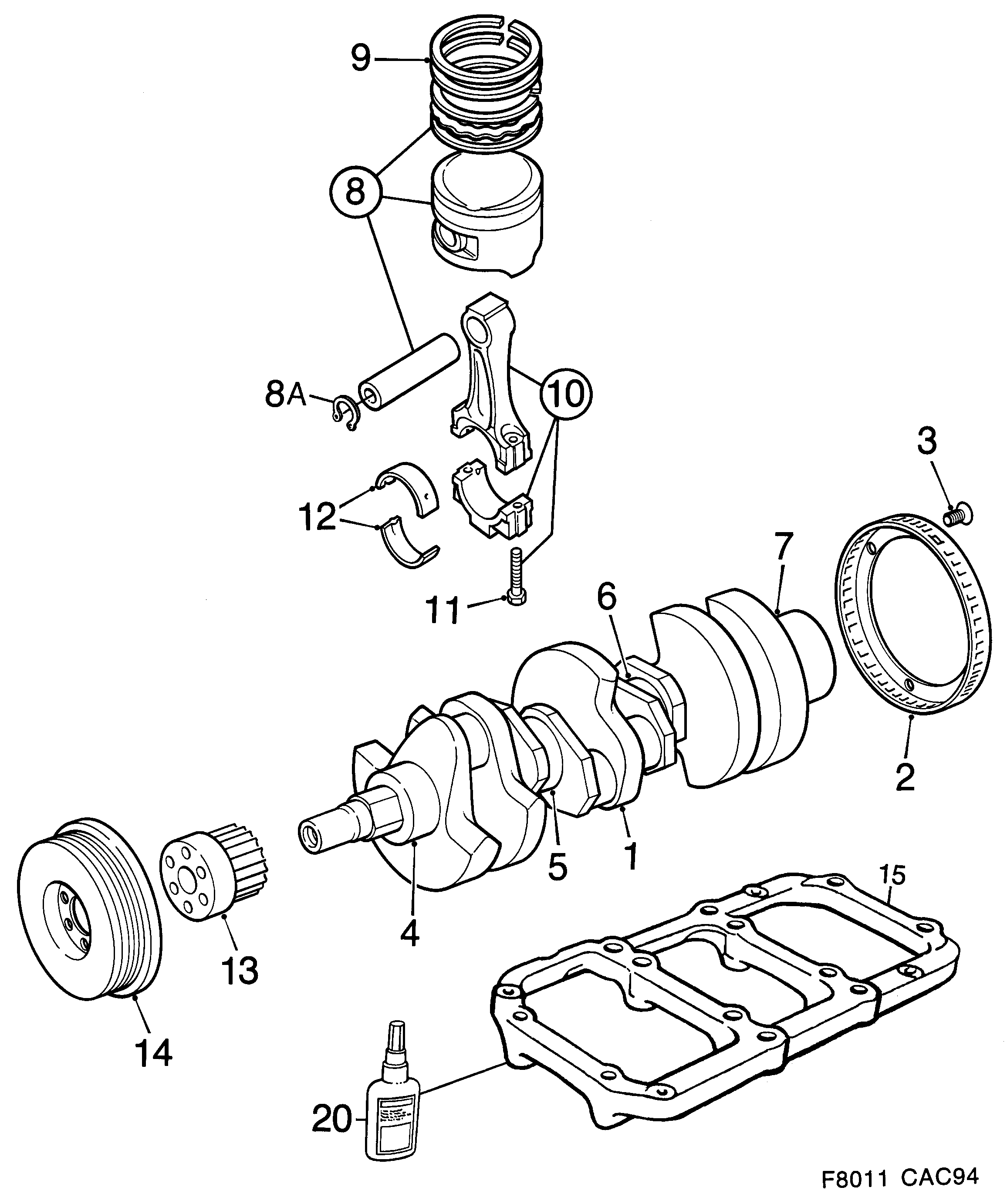 Saab 9000 Crankshaft rod, piston diagram