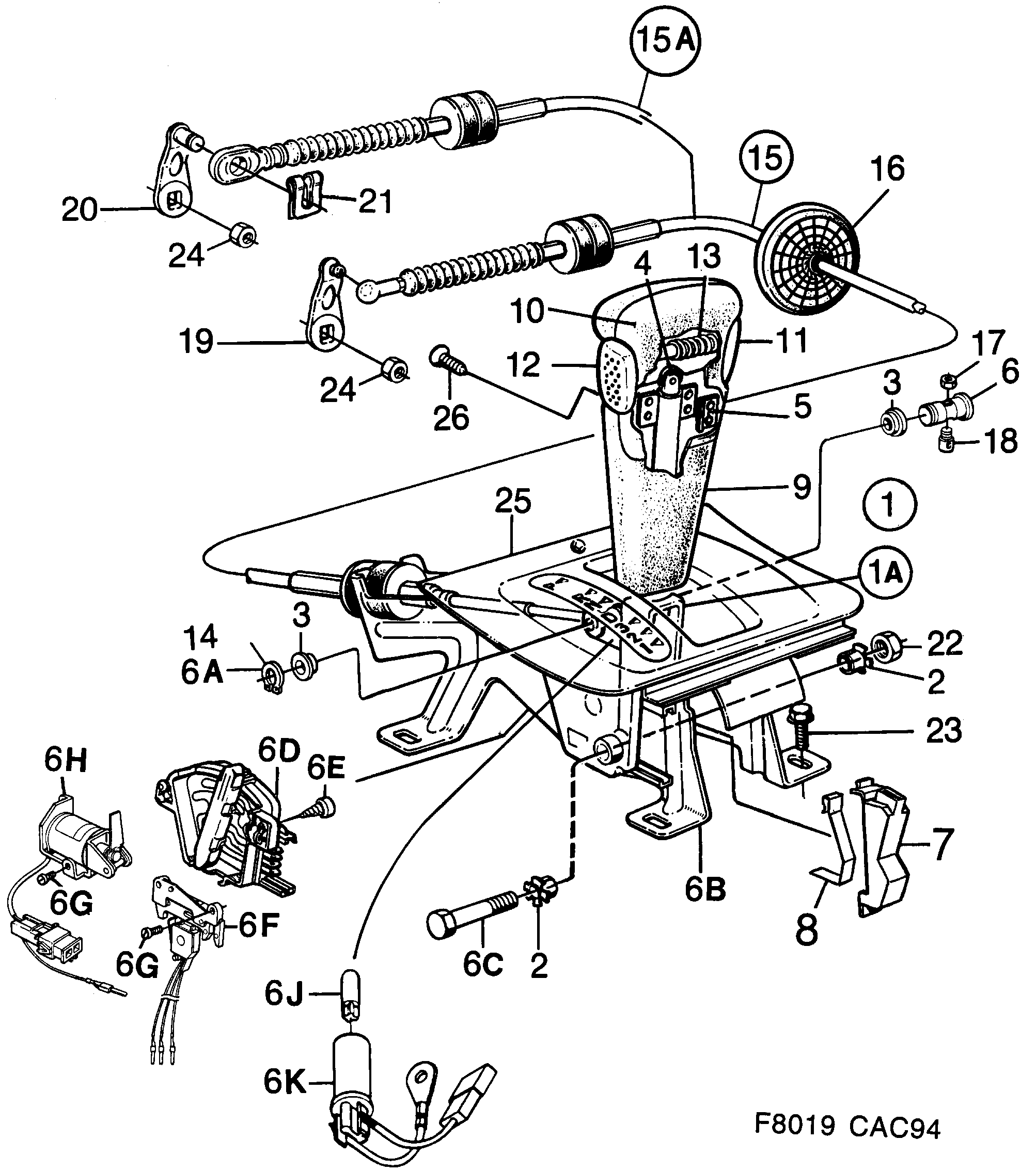 Saab 9000 Gear selector lever diagram