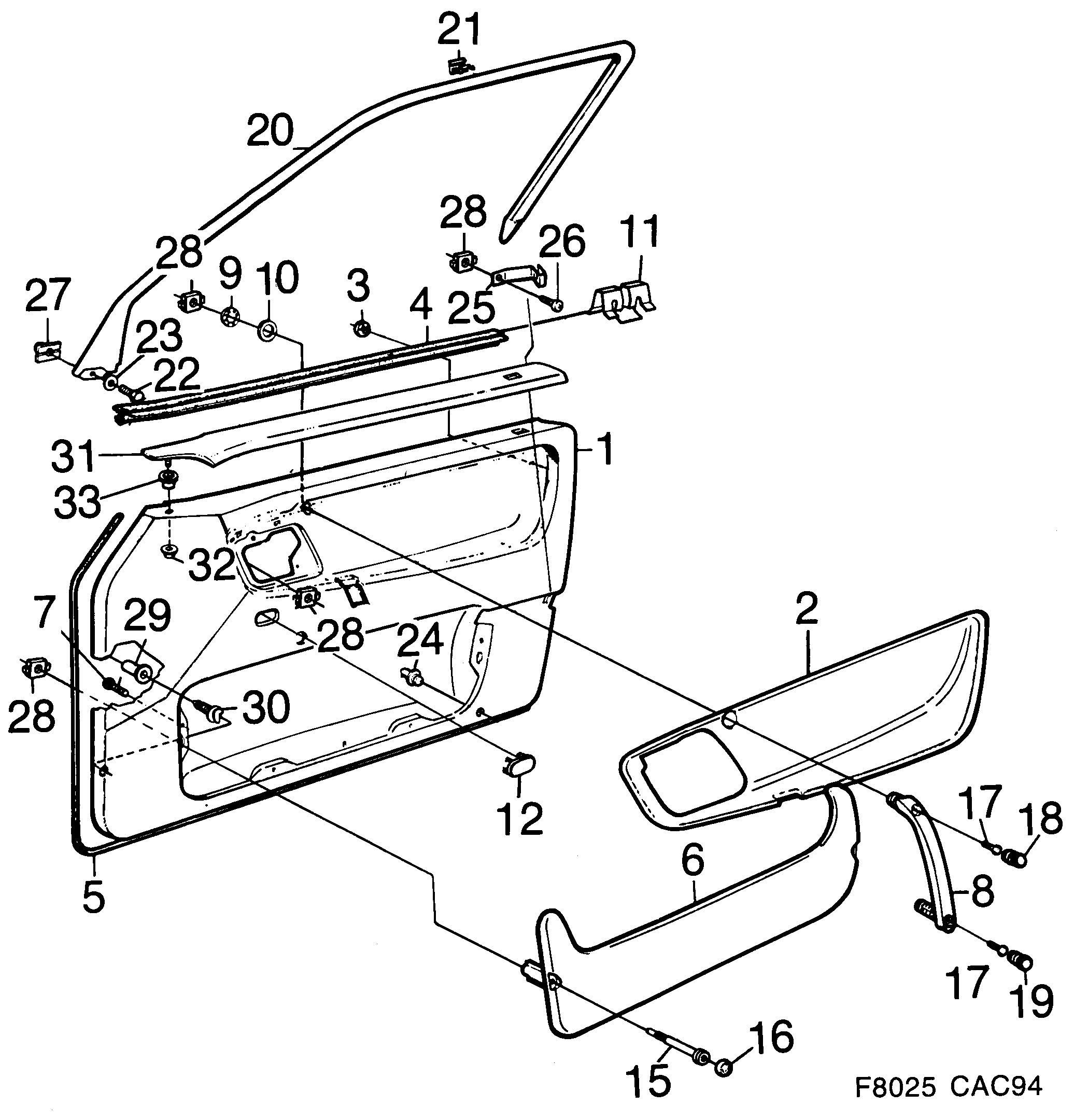 Saab 9000 Door panel Front door diagram