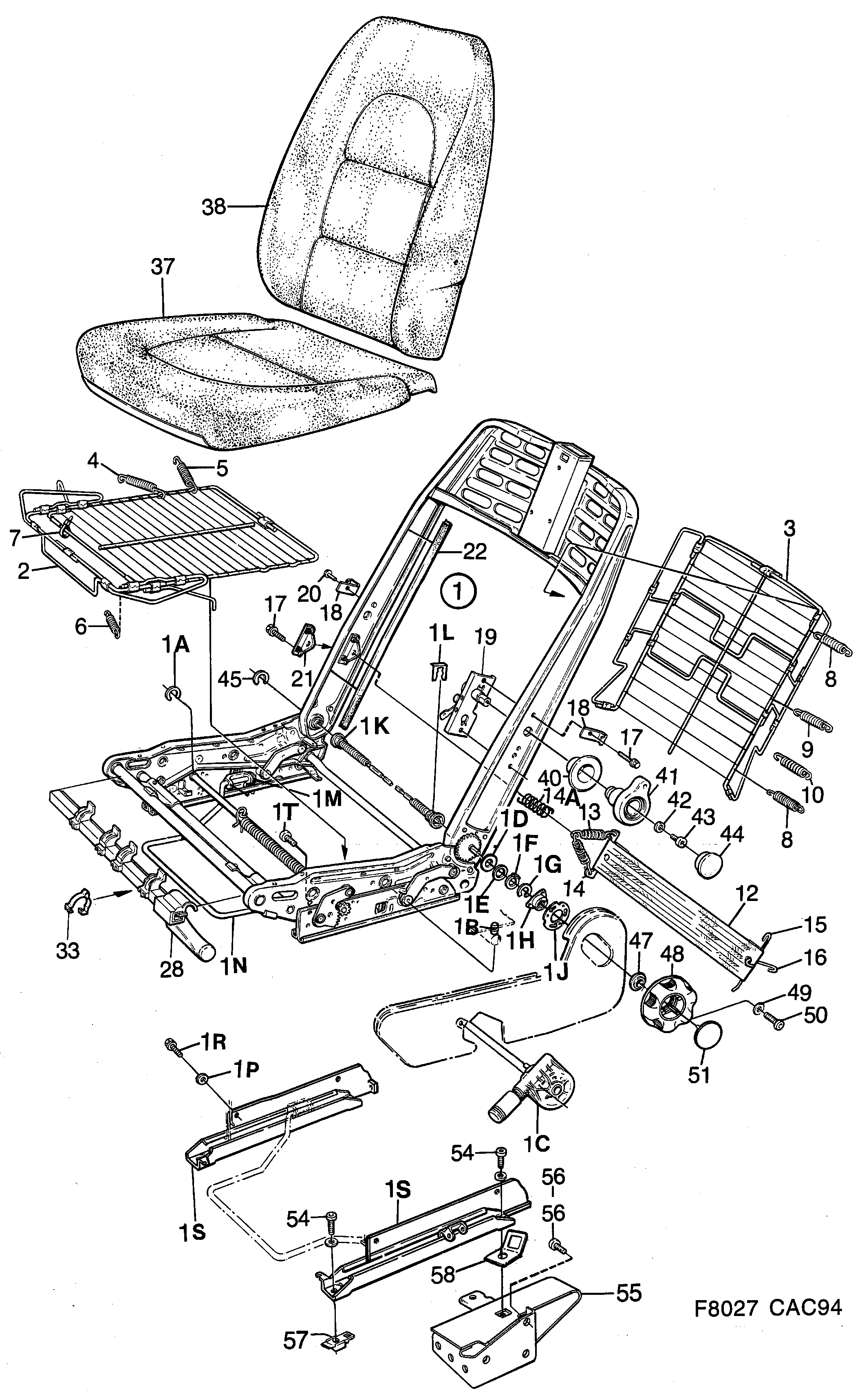 Saab 9000 Front seats Part 2 diagram