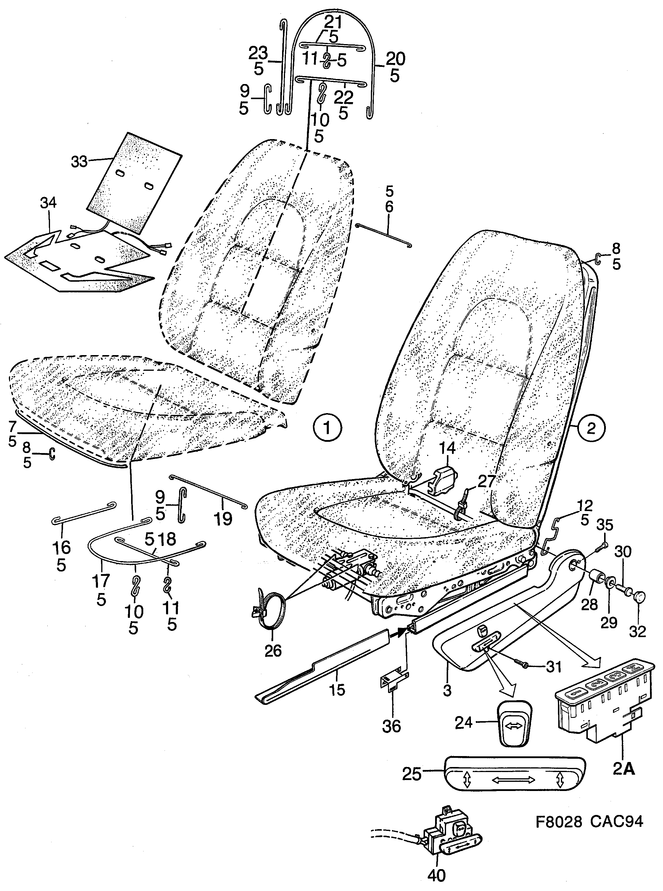 Saab 9000 Front seats Part 1 Electrically adjustable diagram
