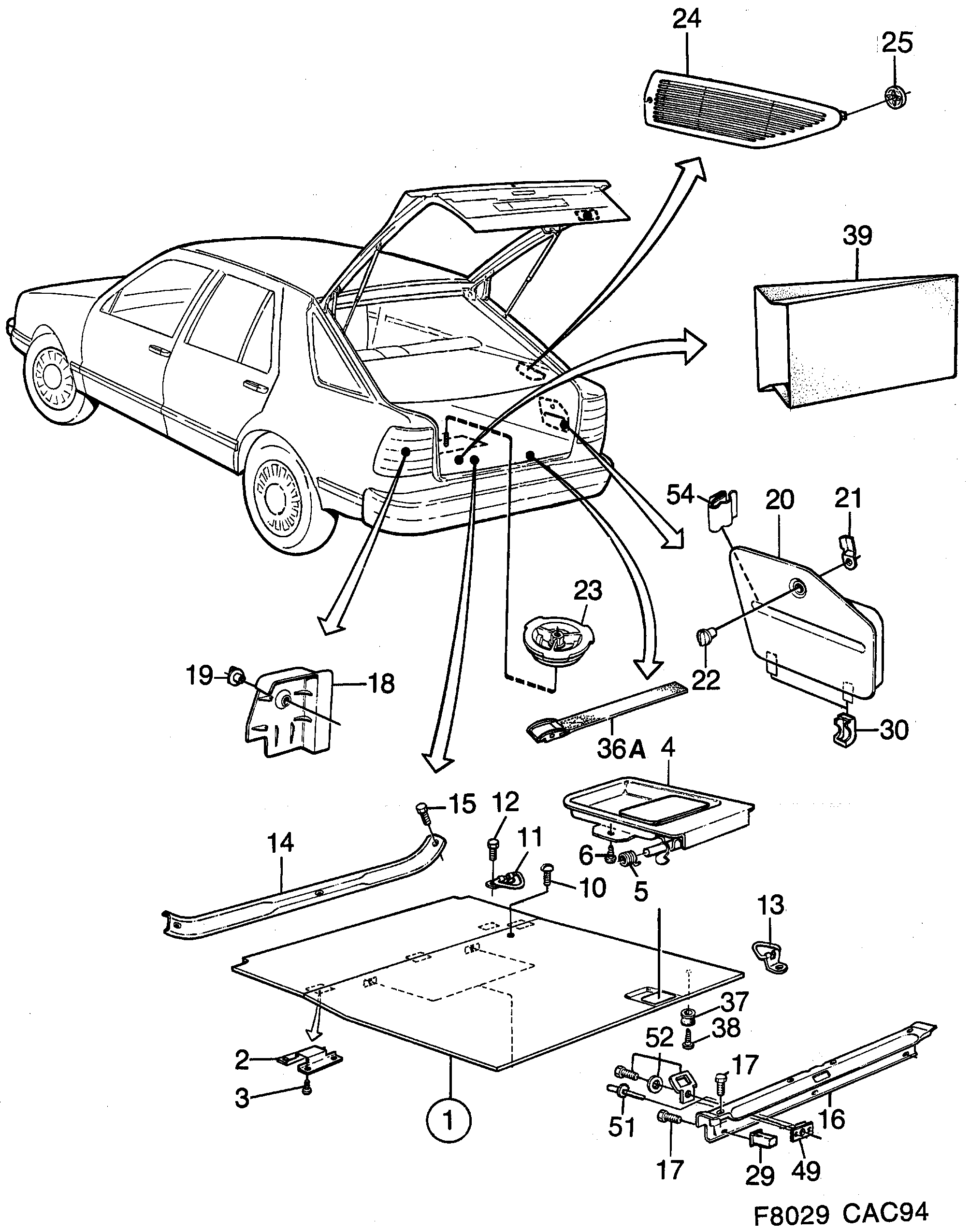 Saab 9000 Equipment luggage compartment diagram