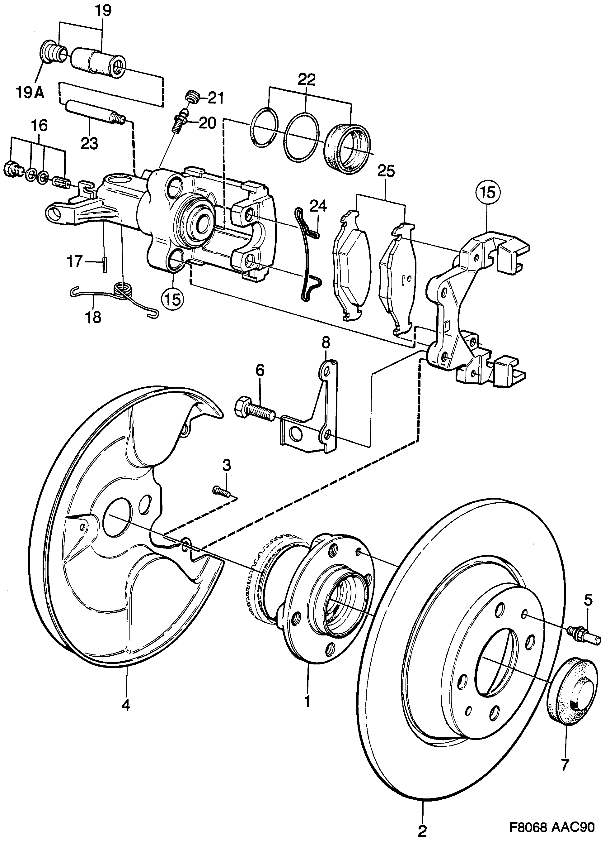 Saab 900 Rear wheel brake diagram
