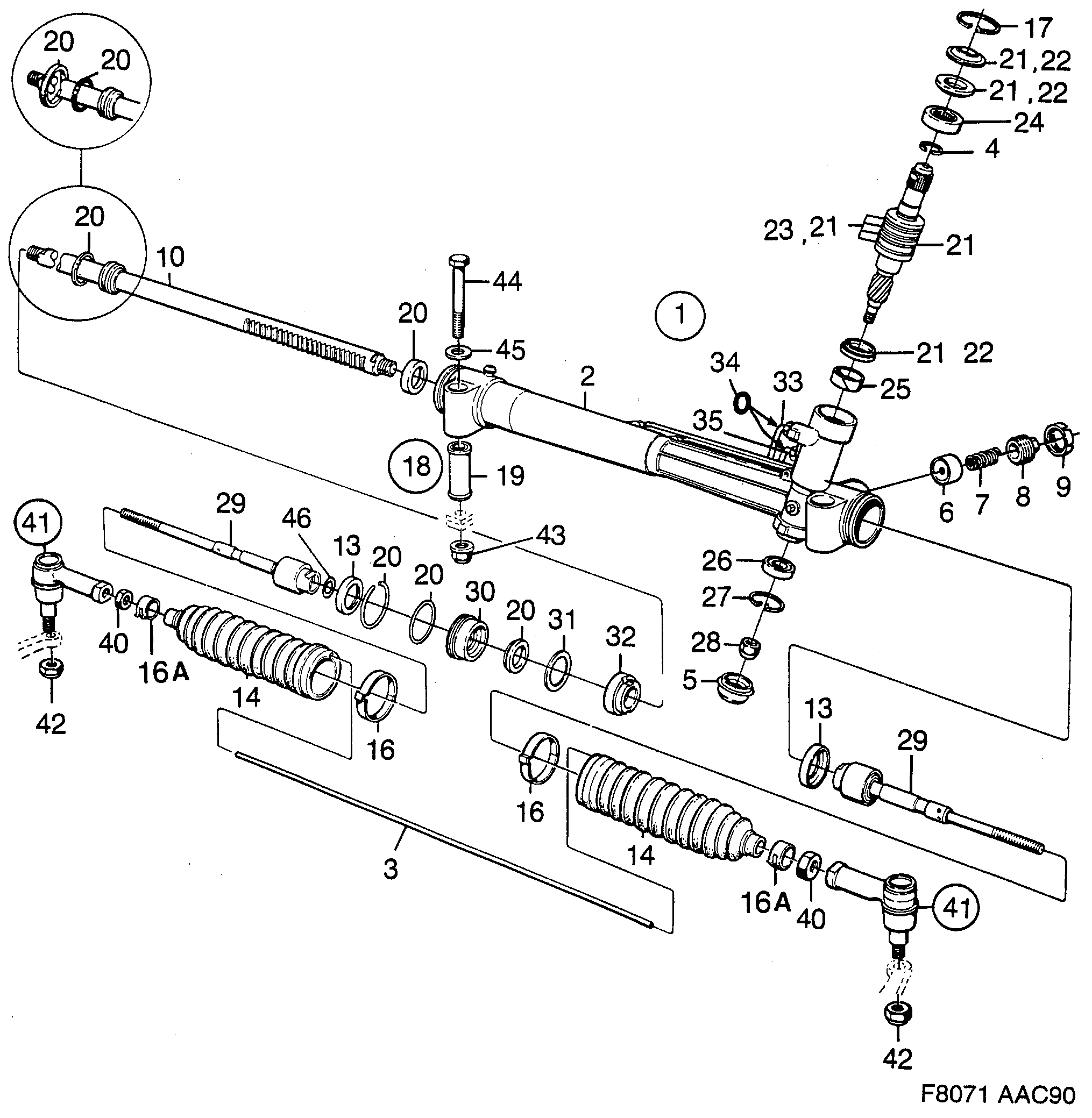 Saab 900 Power steering gear diagram