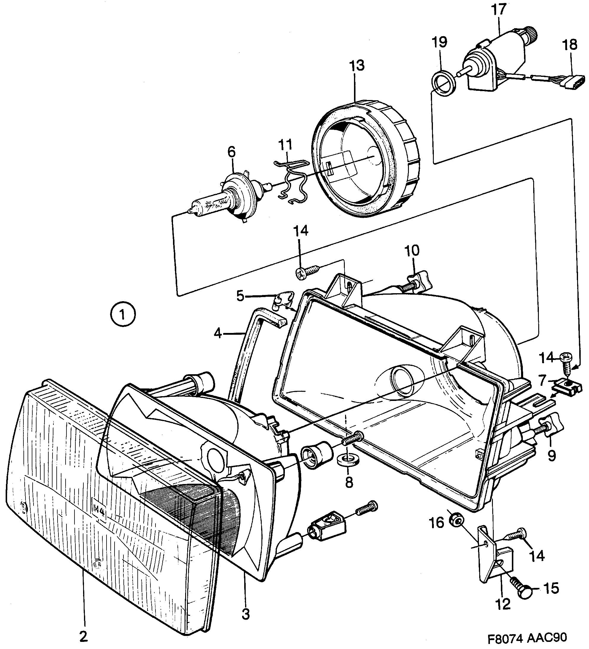 Saab 900 Headlamp diagram
