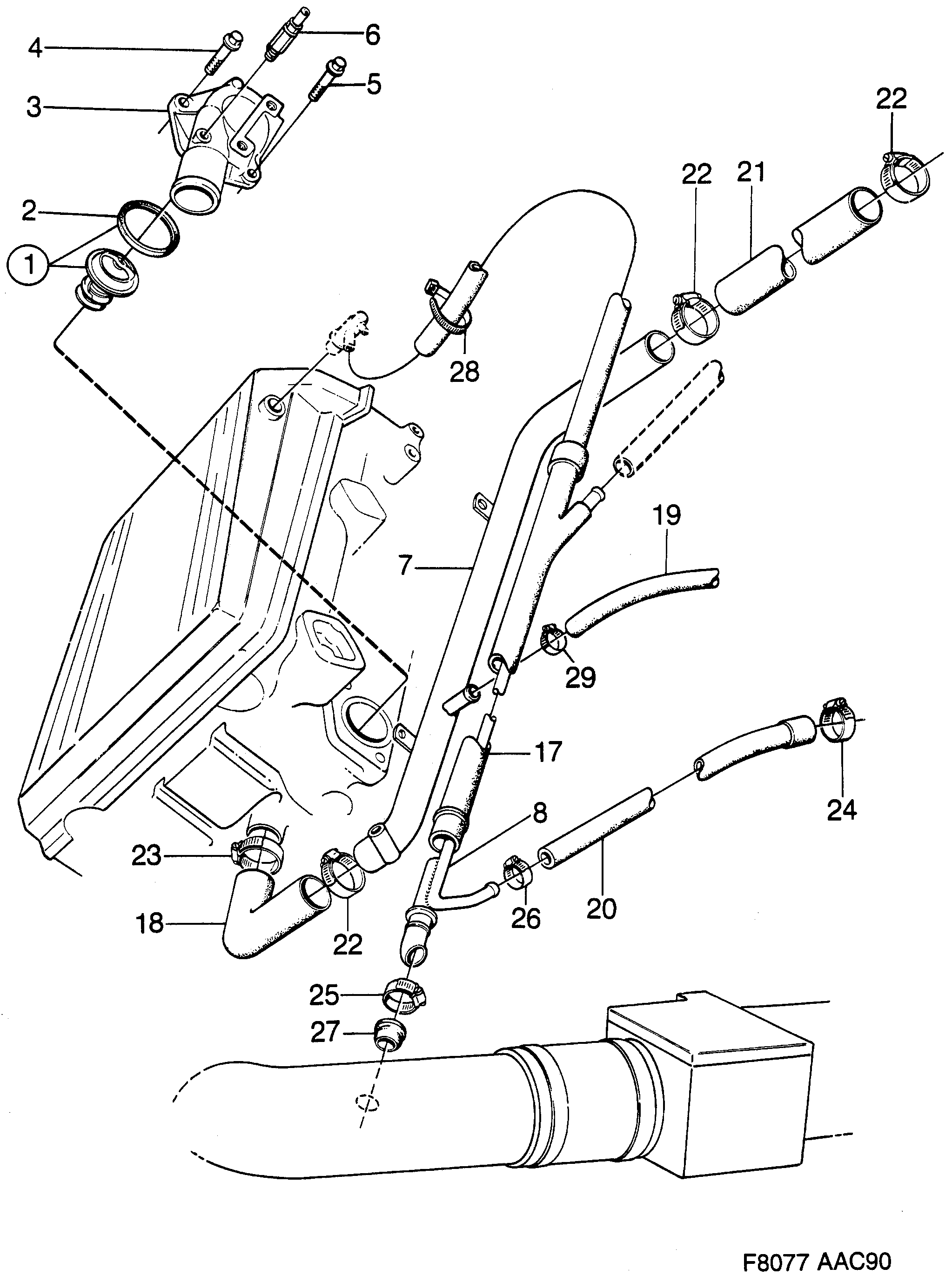 Saab 900 Thermostat, etc diagram