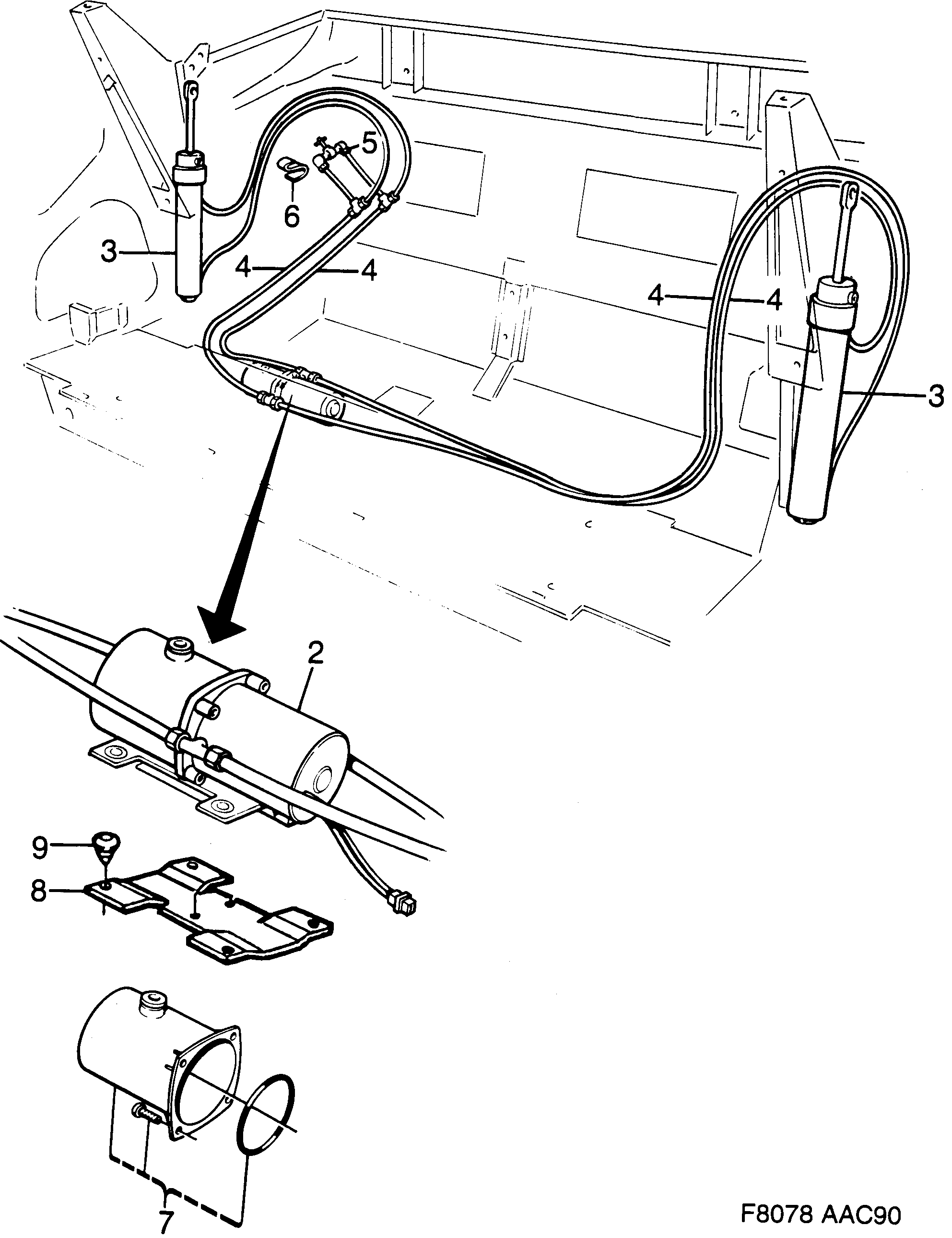 Saab 900 Hydraulic system Convertible diagram