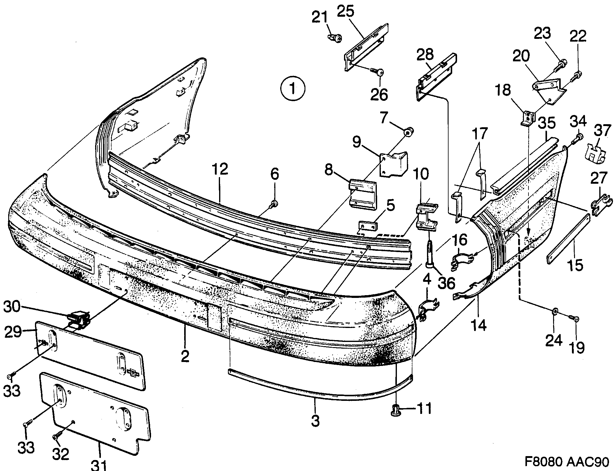 Saab 900 Bumper, front diagram