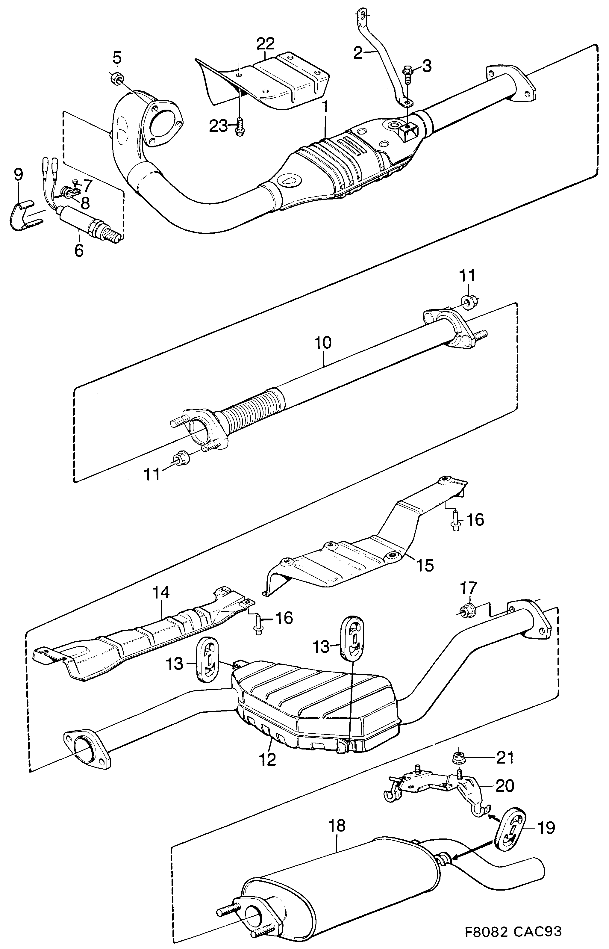 Saab 9000 Exhaust system diagram