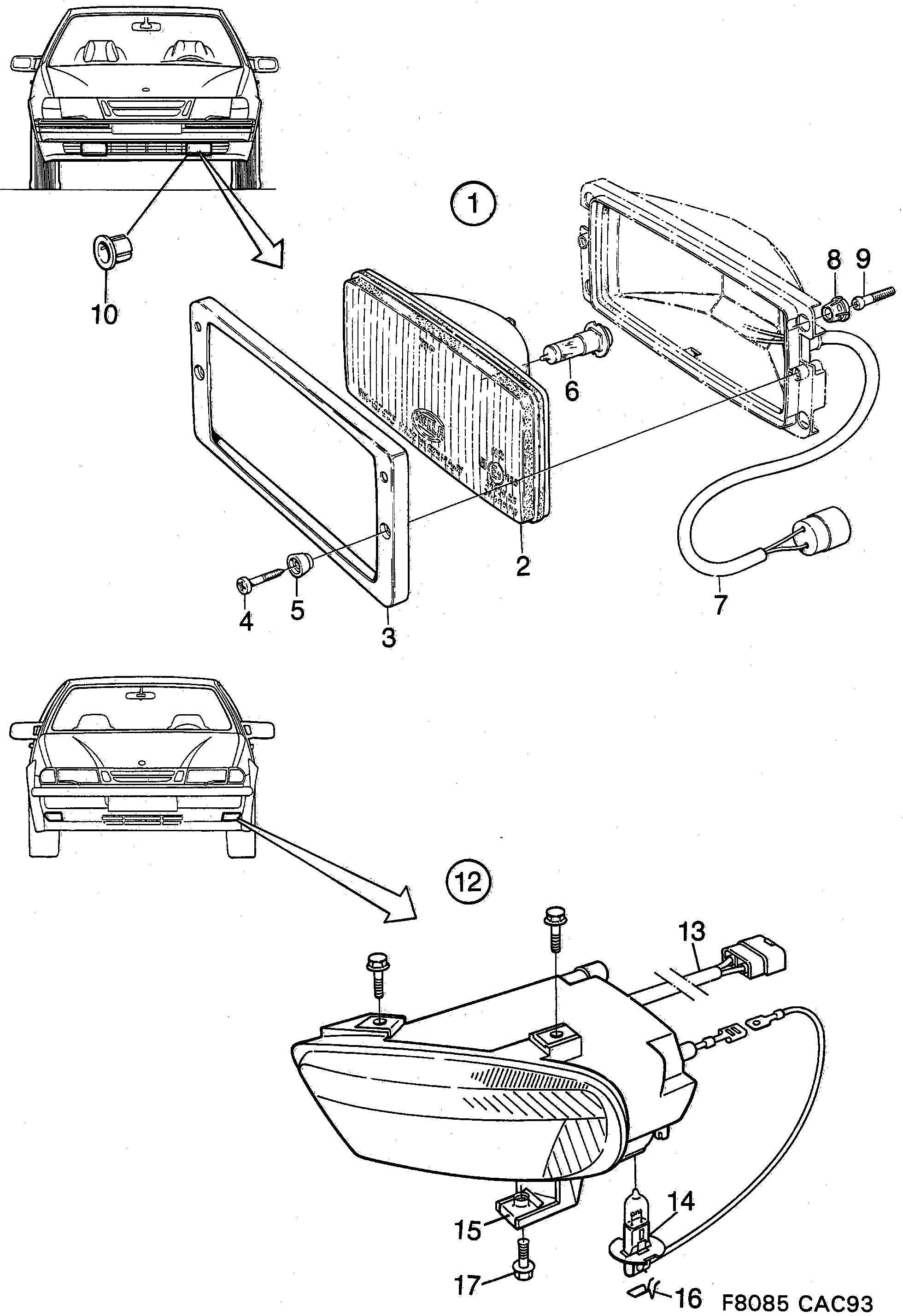 Saab 9000 Fog light diagram